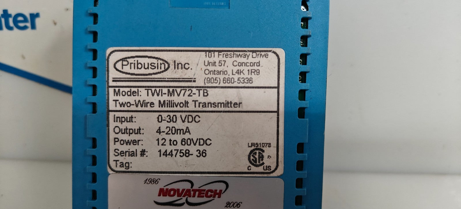 PRIBUSIN TWO WIRE MILLIVOLT TRANSMITTER TWI-MV72-TB1