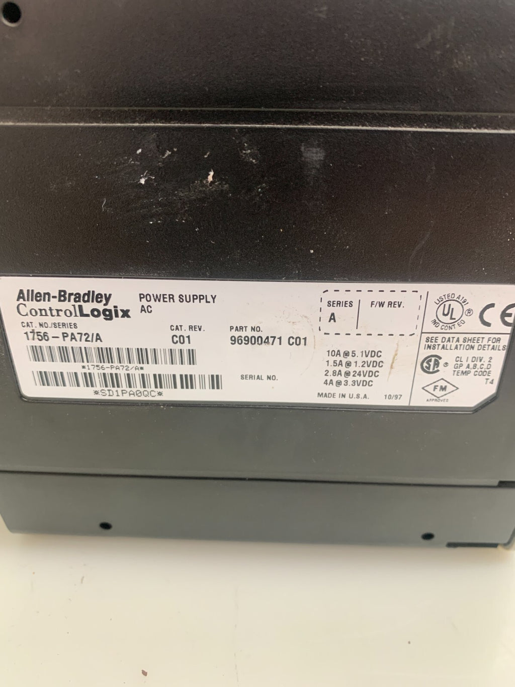 ALLEN BRADLEY / Control Logix 1756-PA72/A Power Supply 96900471 C01 SERIES A