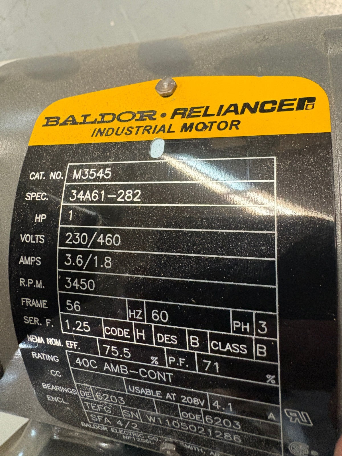 BALDOR 1 HP INDUSTRIAL MOTOR M 35452