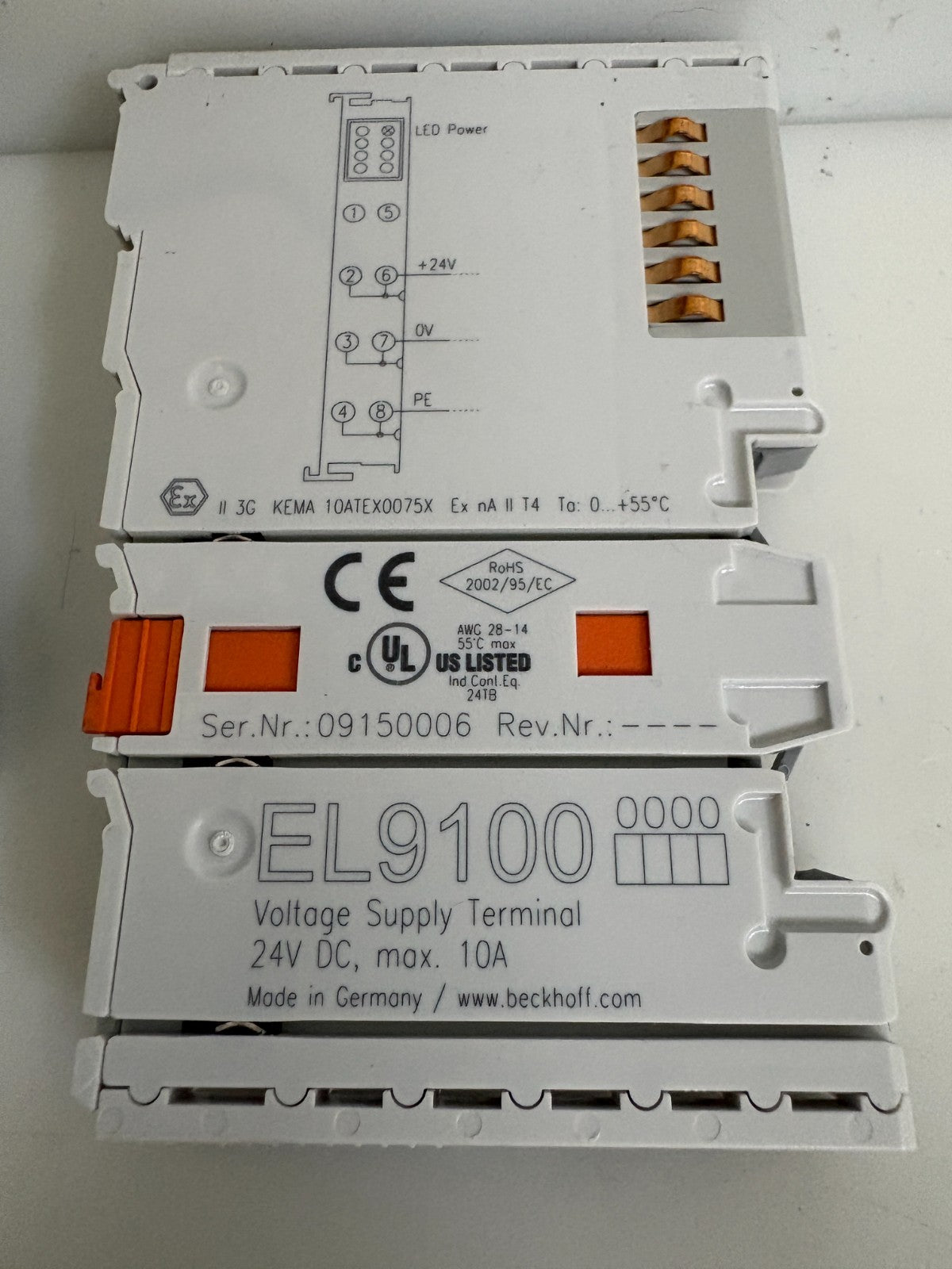 LOT OF 2 BECKHOFF VOLTAGE SUPPLY TERMINAL EL9100