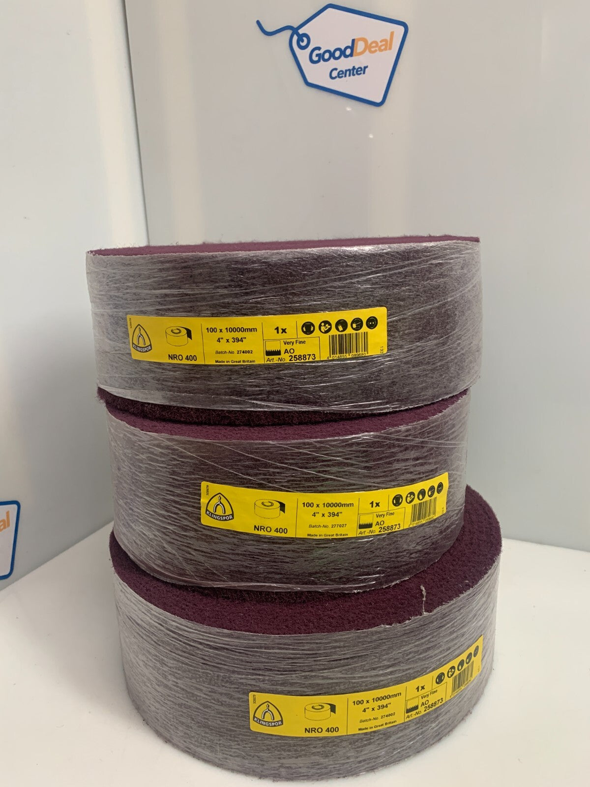 Lot of 3 Klingspor NRO 400 4"x394" Maroon Very Fine Pad Roll 258873
