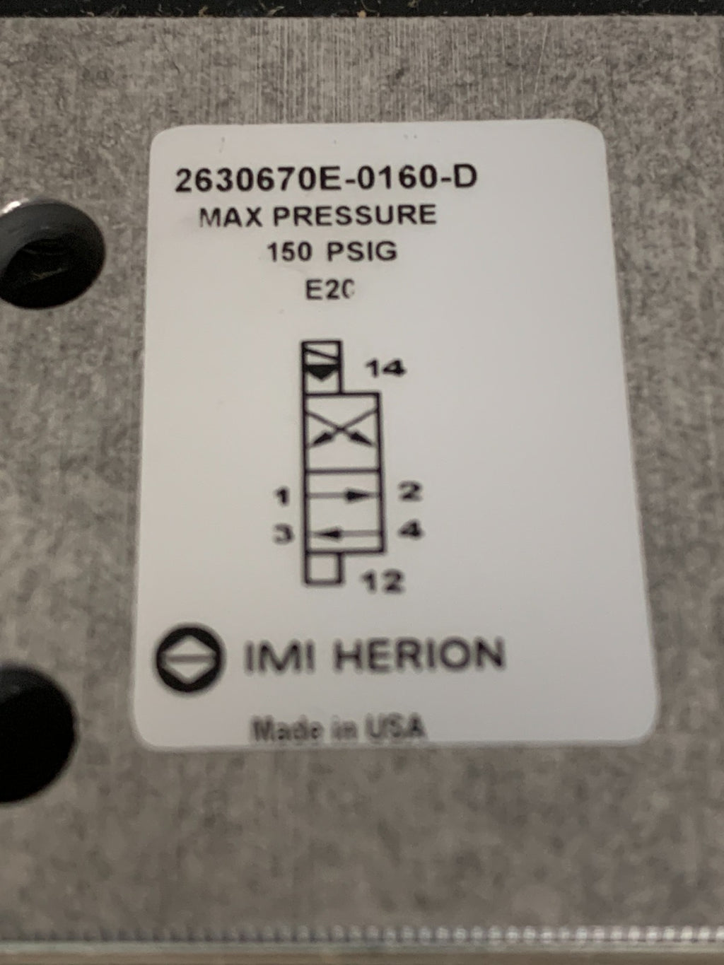 IMI HERION PNEUMATIC SOLENOID VALVE 263067OE-0160-D
