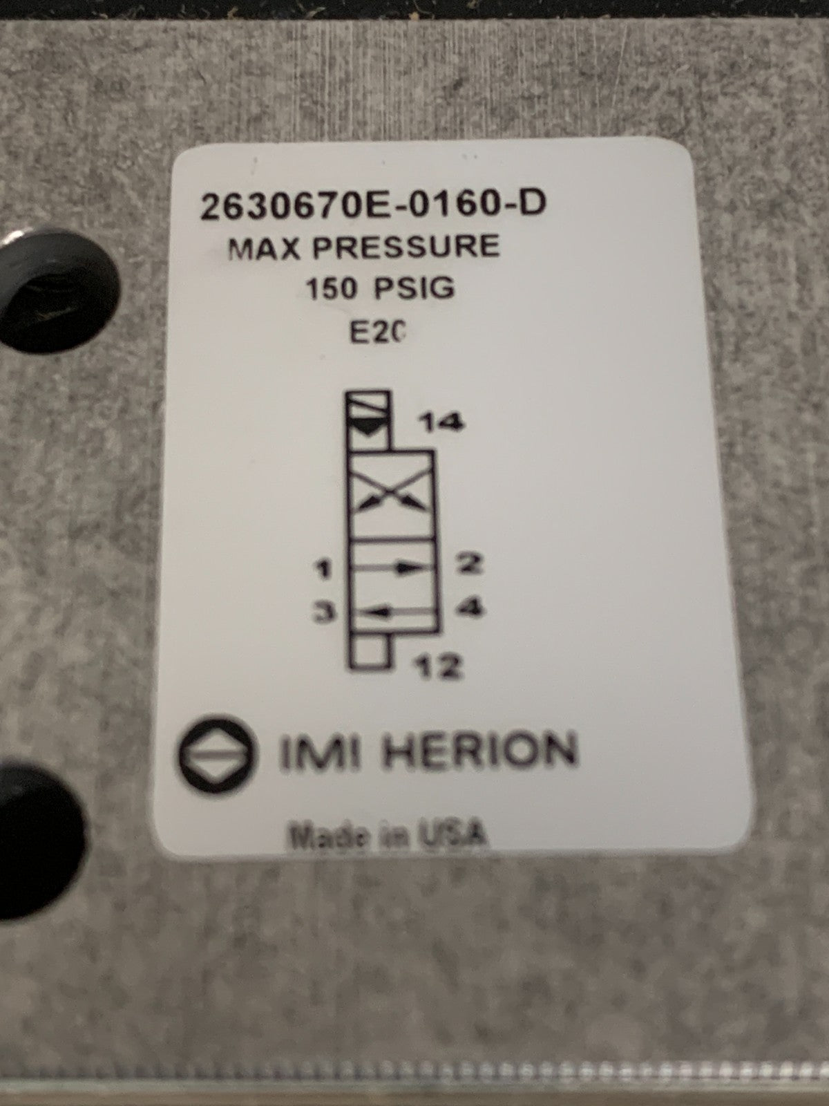 IMI HERION PNEUMATIC SOLENOID VALVE 263067OE-0160-D