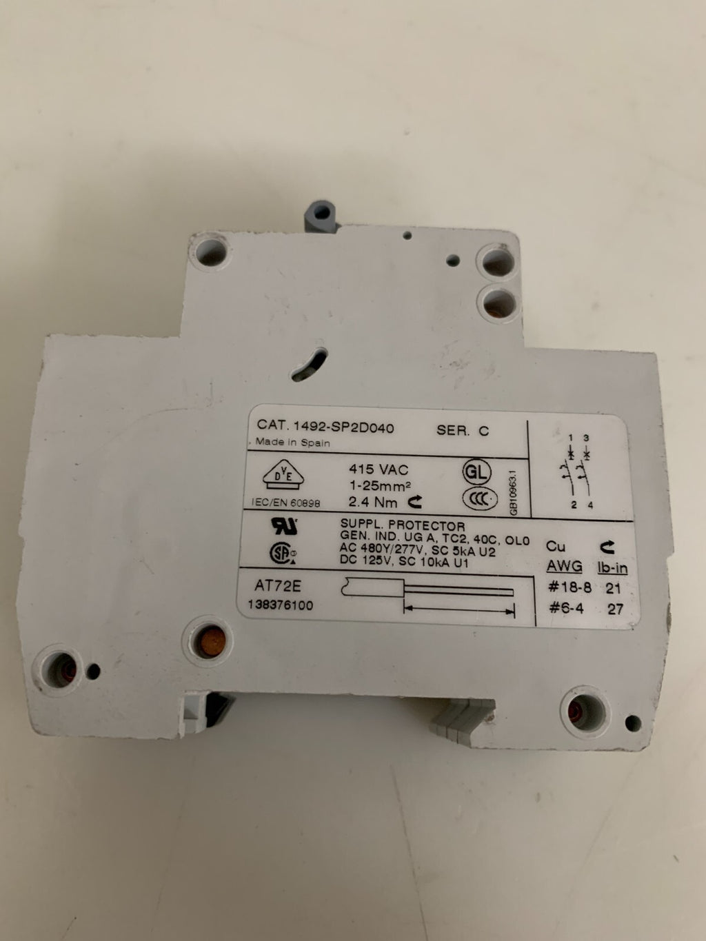 ALLEN BRADLEY CIRCUIT BREAKER 1492-SP2D040