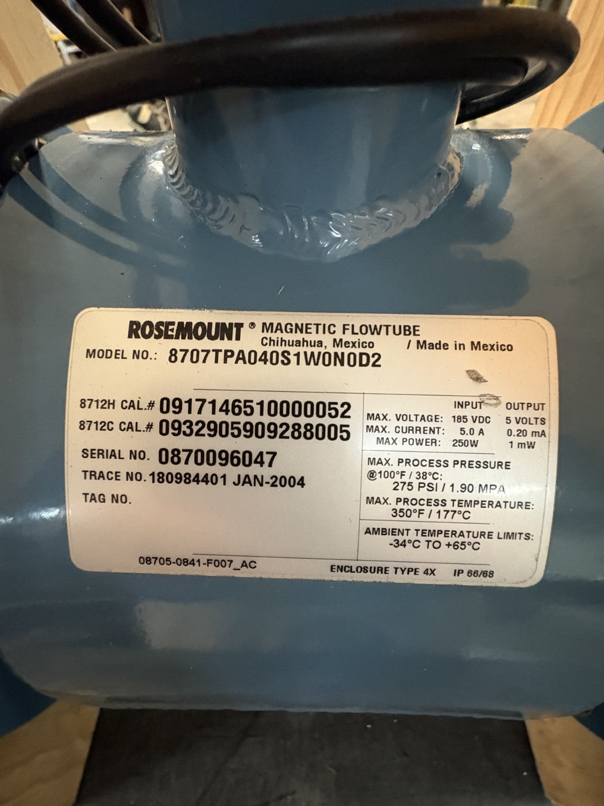 EMERSON FISHER ROSEMOUNT FLOW TUBE 8707KPA040S1W0NAL1D2Q42