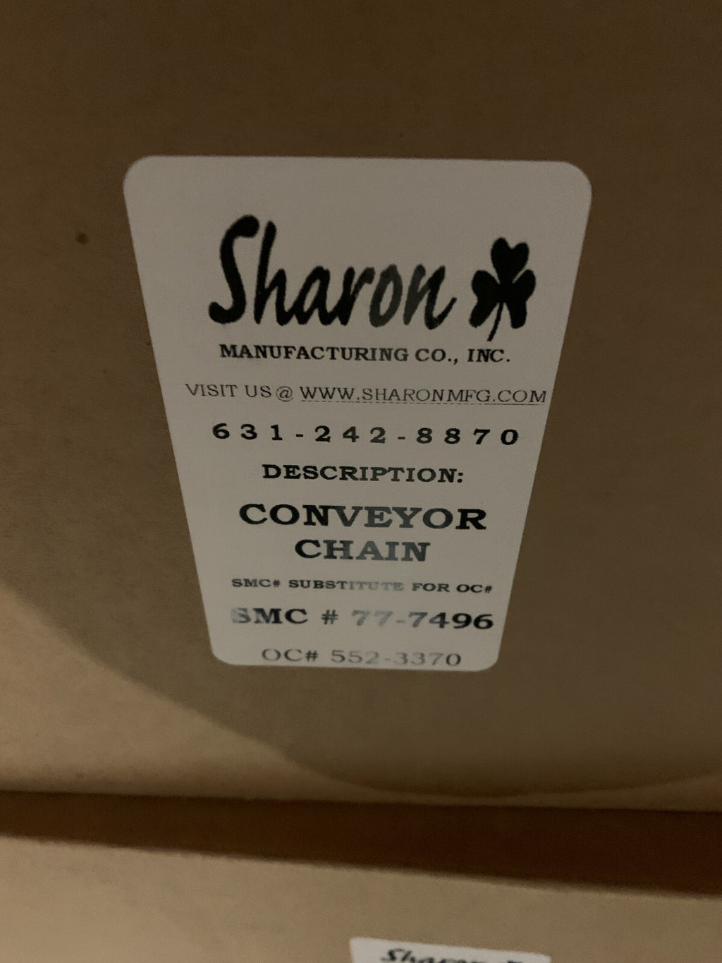 SHARON MANUFACTURING STAINLESS STEEL CONVEYOR CHAIN SMC 77-7496