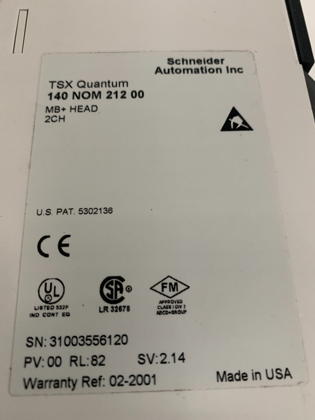 SCHNEIDER TSX QUANTUM MB+ HEAD 2 CH. 140 NOM 212 00