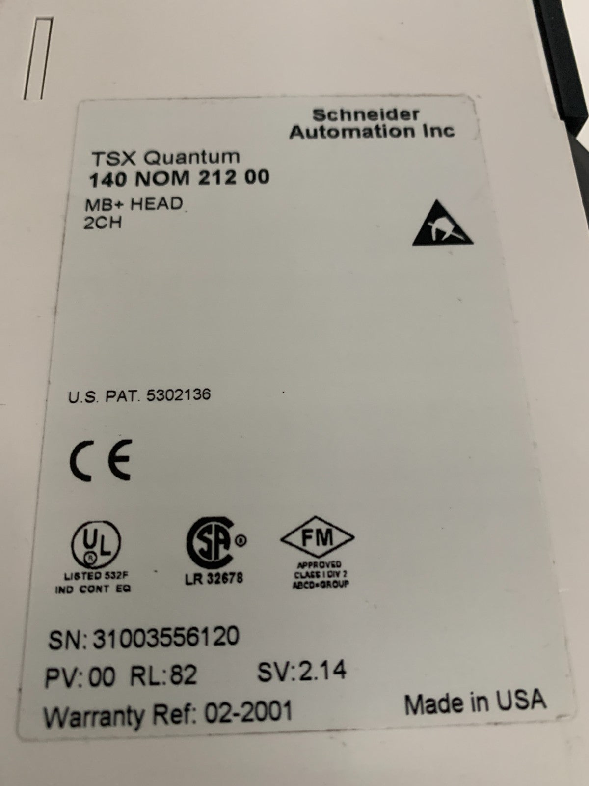 SCHNEIDER TSX QUANTUM MB+ HEAD 2 CH. 140 NOM 212 00