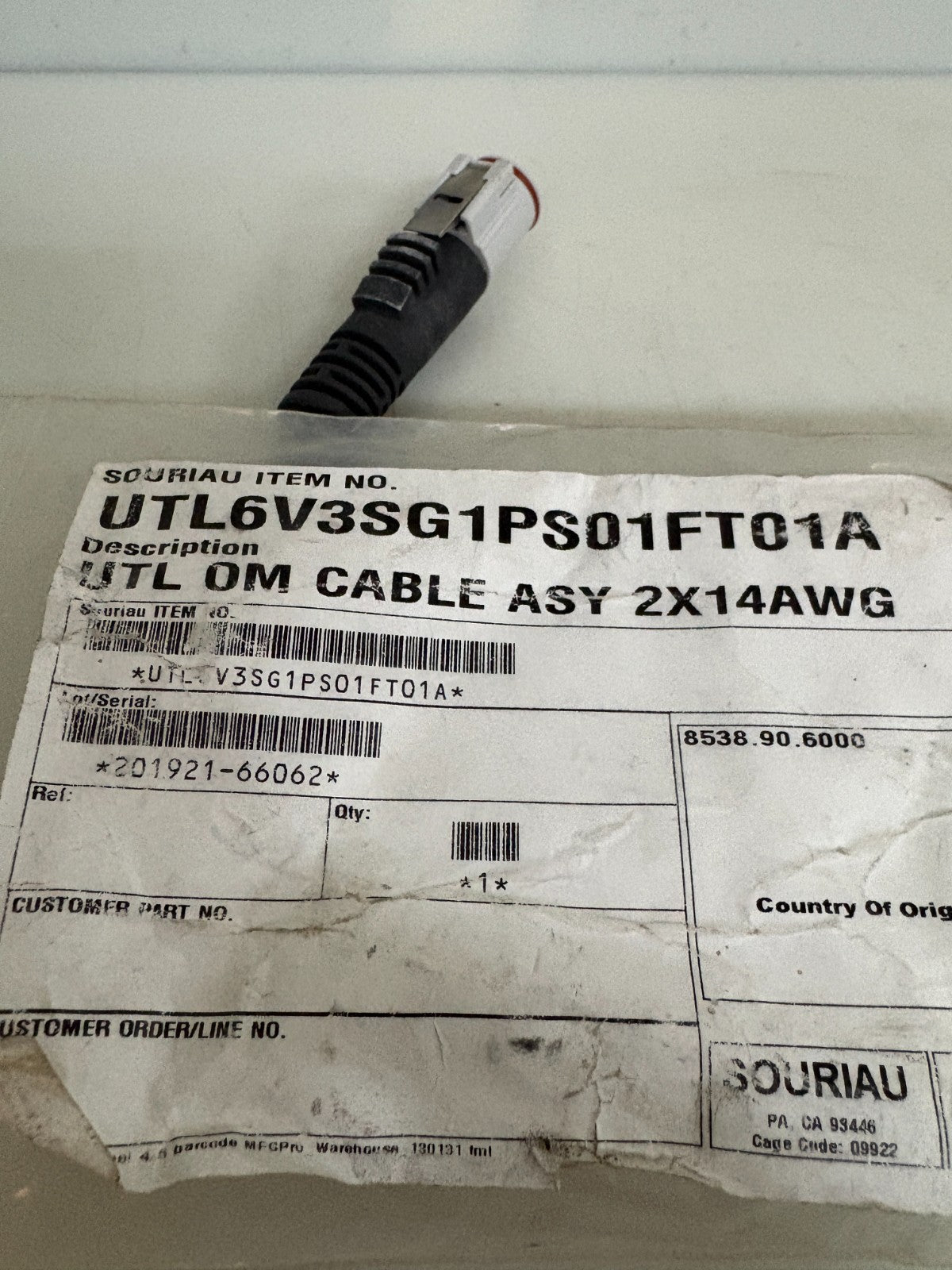 SOURIAU UTL OM CABLE ASSY UTL6V3SG1PS01FT01A3