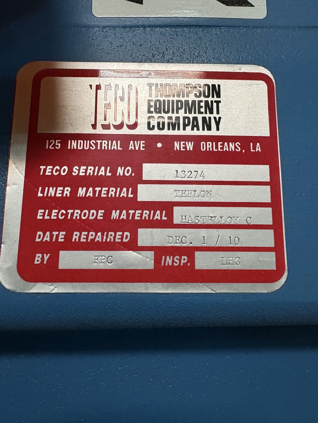 FISHER & PORTER TEFLON 4" TUBE FLOW METER MODEL 10D1418A