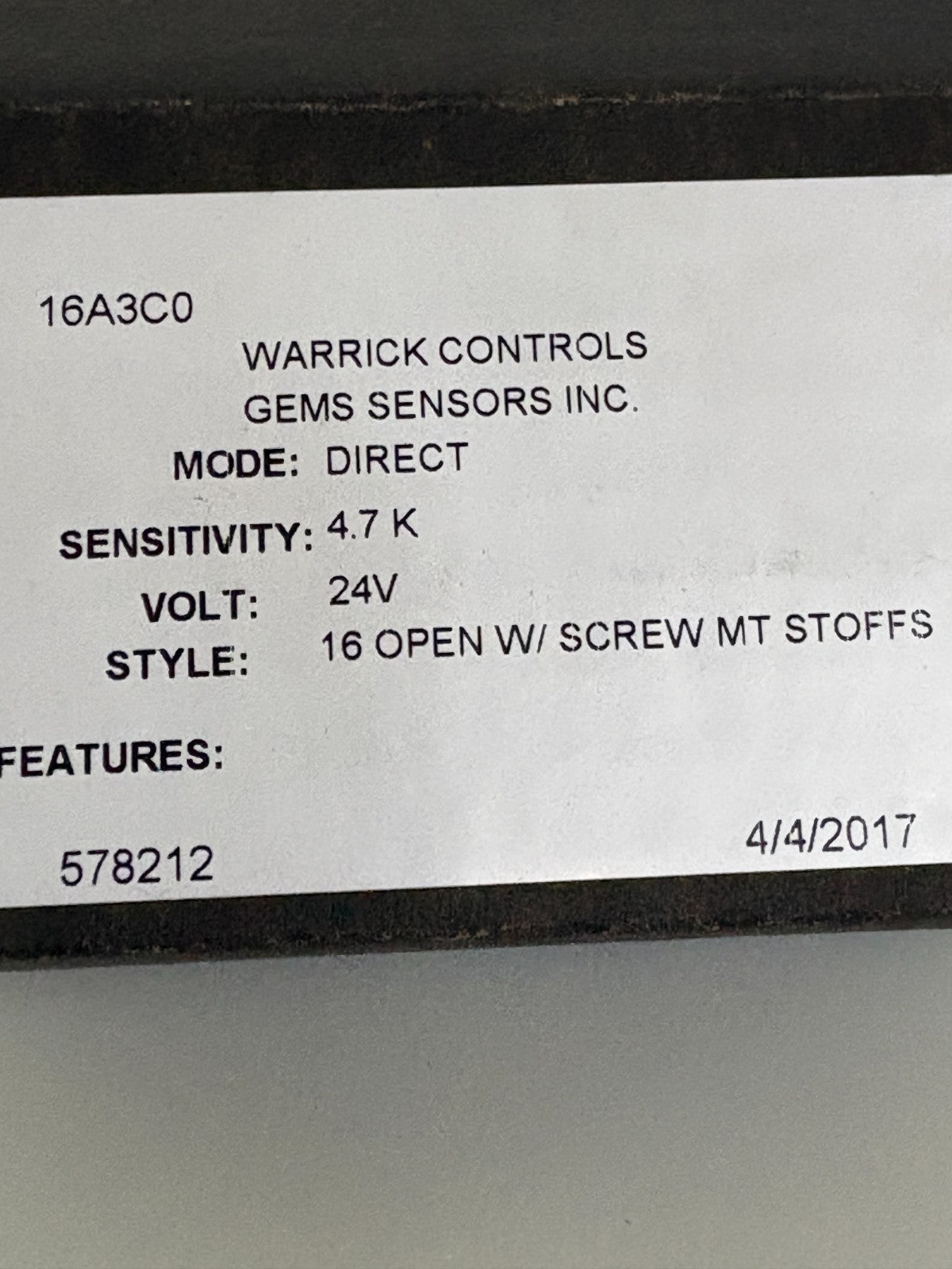 WARRICK CONTROLS LEVEL CONTROL 16A3C0