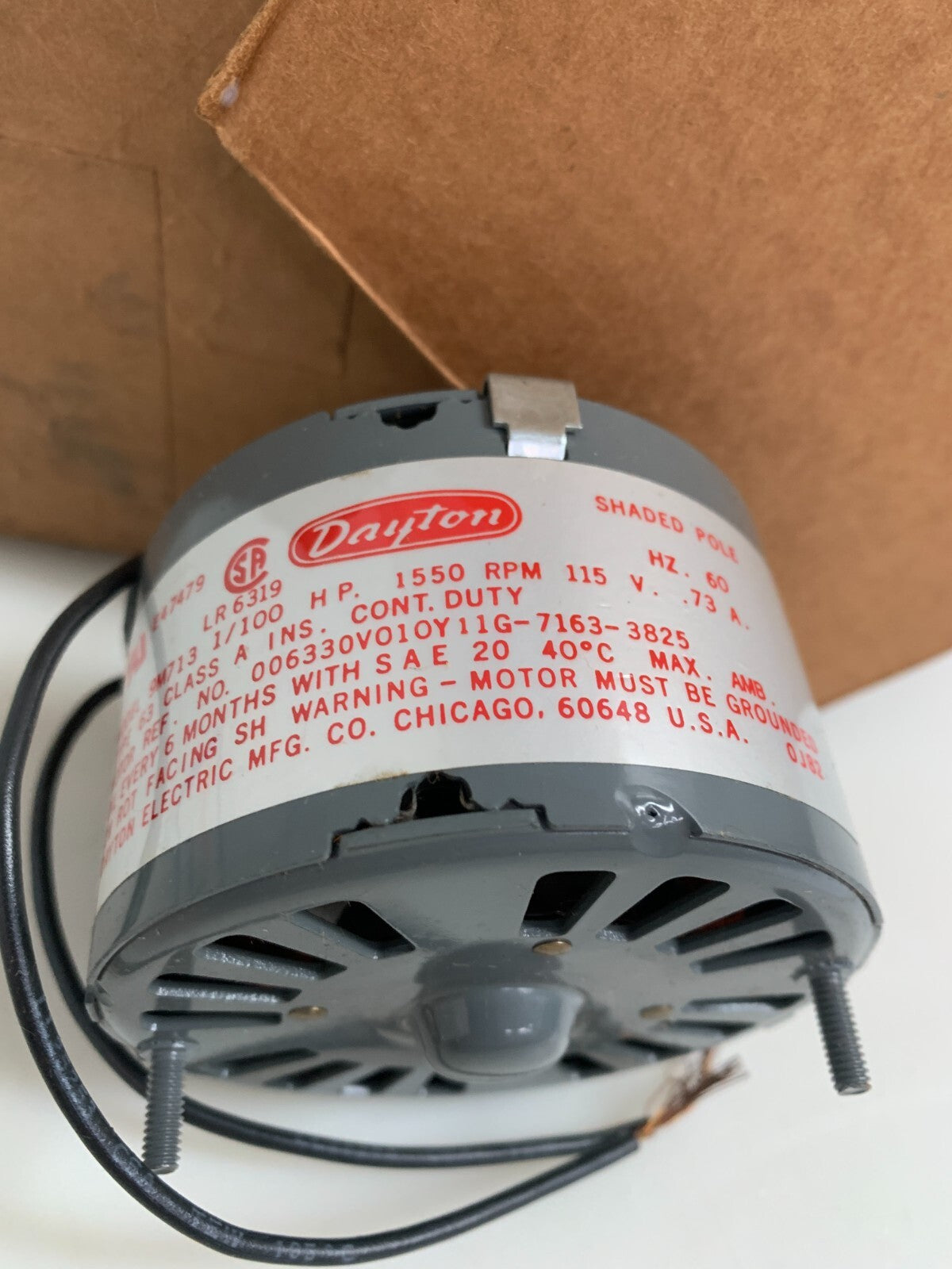 DAYTON FAN & BLOWER MOTOR 1/100 HP 1550 RPM 9M7131