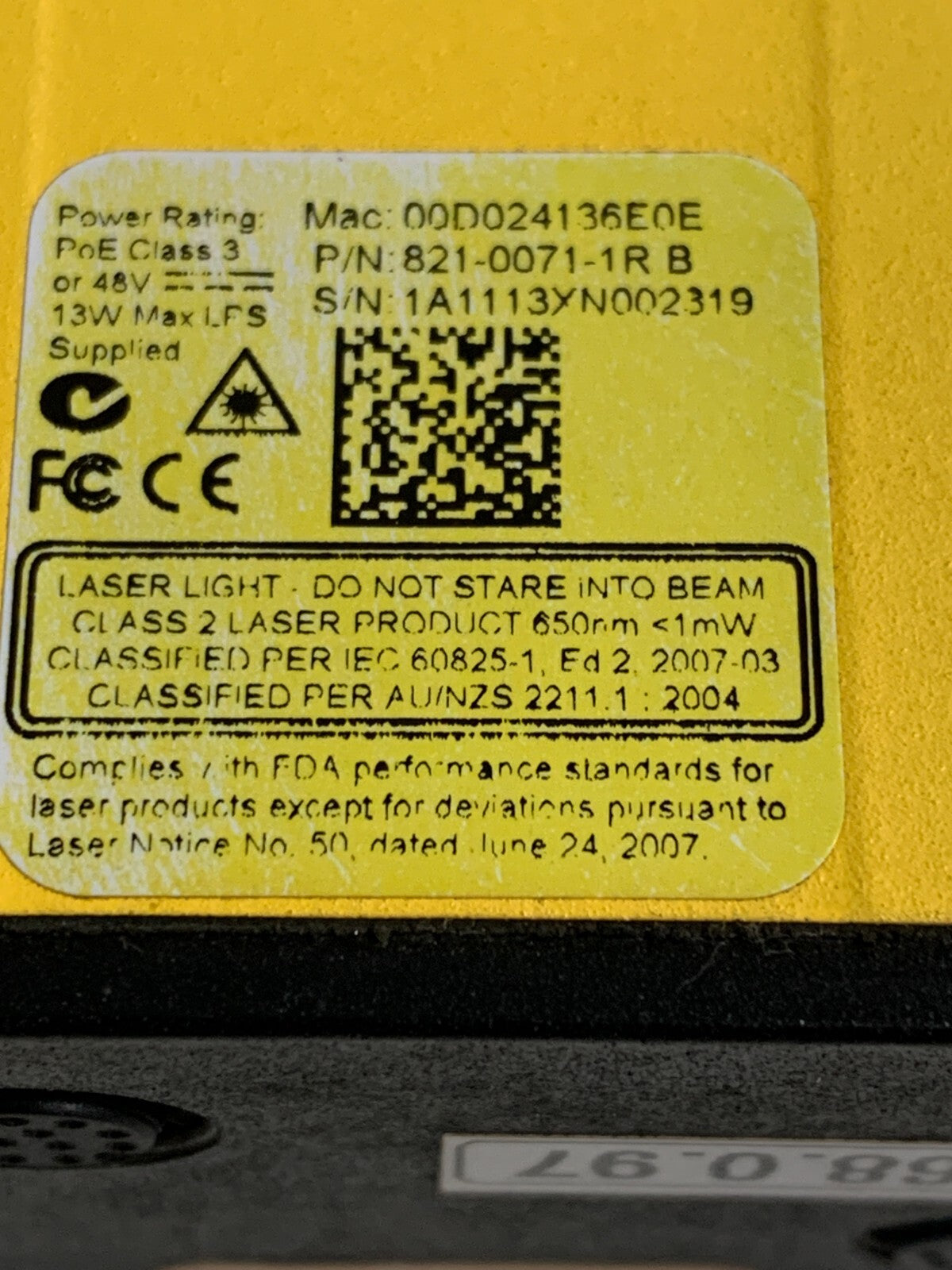 COGNEX SMART VISION SYSTEM IN-SIGHT BAR CODE READER 821-0071-1RB2