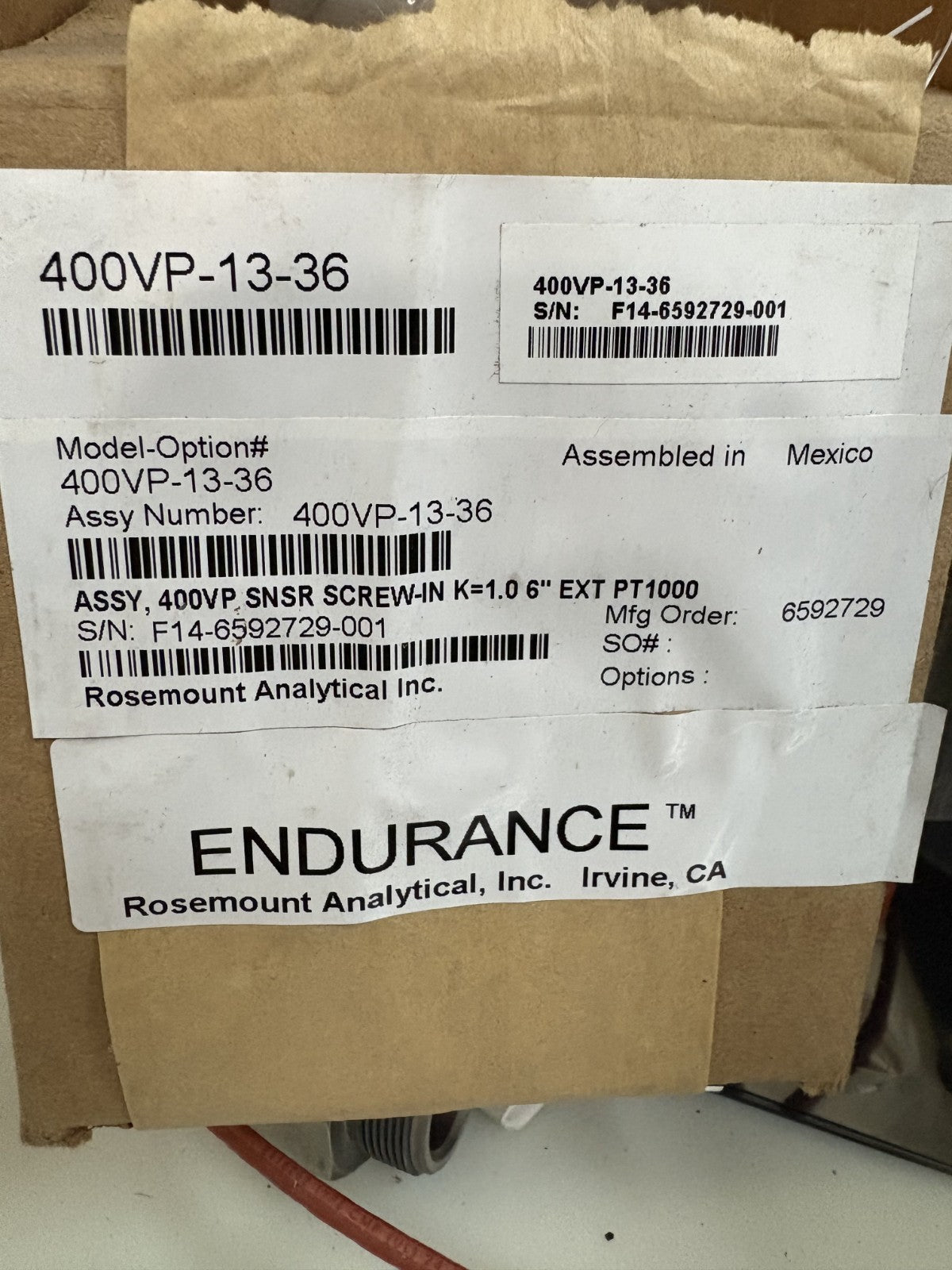ENDURANCE ROSEMOUNT ANALYTICAL 400VP SENSOR #400VP-13-36