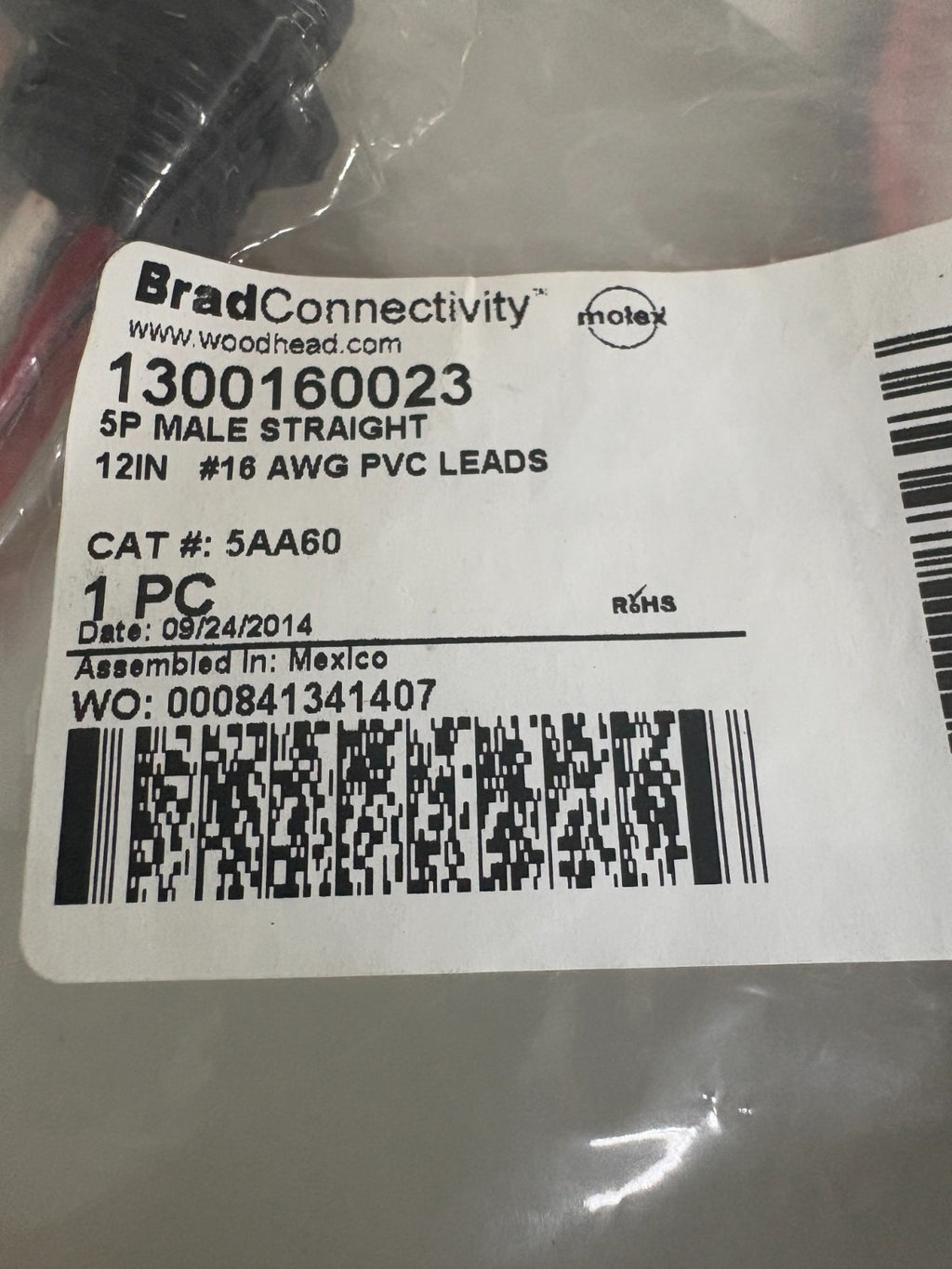 LOT OF 3 BRAD CONNECTIVITY 5 P MALE STRAIGHT 12" #16 AWG 5AA60