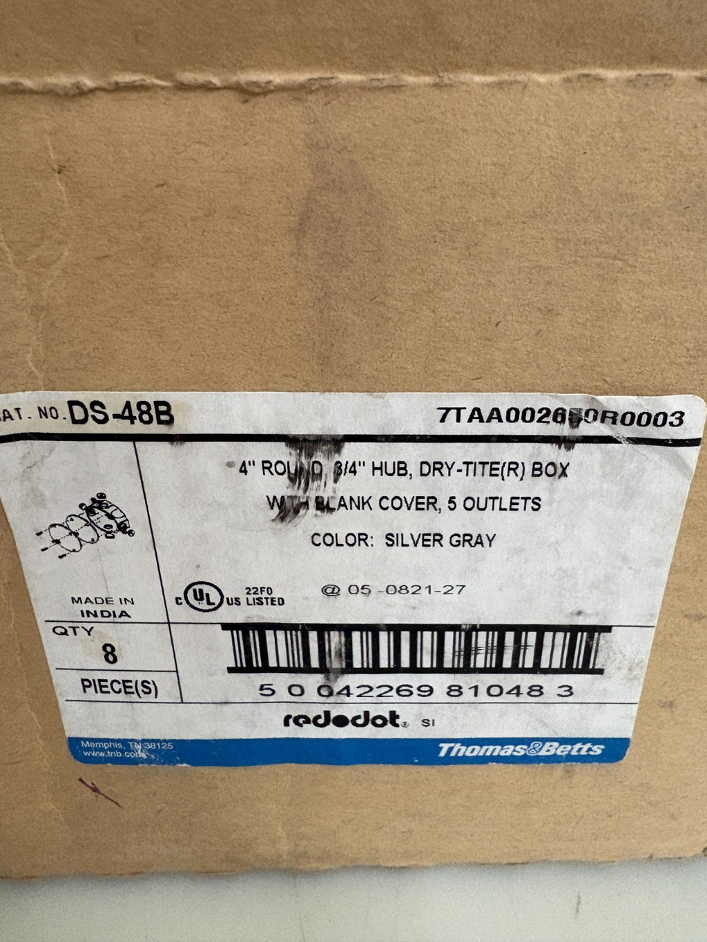 ABB THOMAS & BETTS 4" ROUND WEATHER PROOF OUTLET BOX #DS-48B 8 IN BOX2