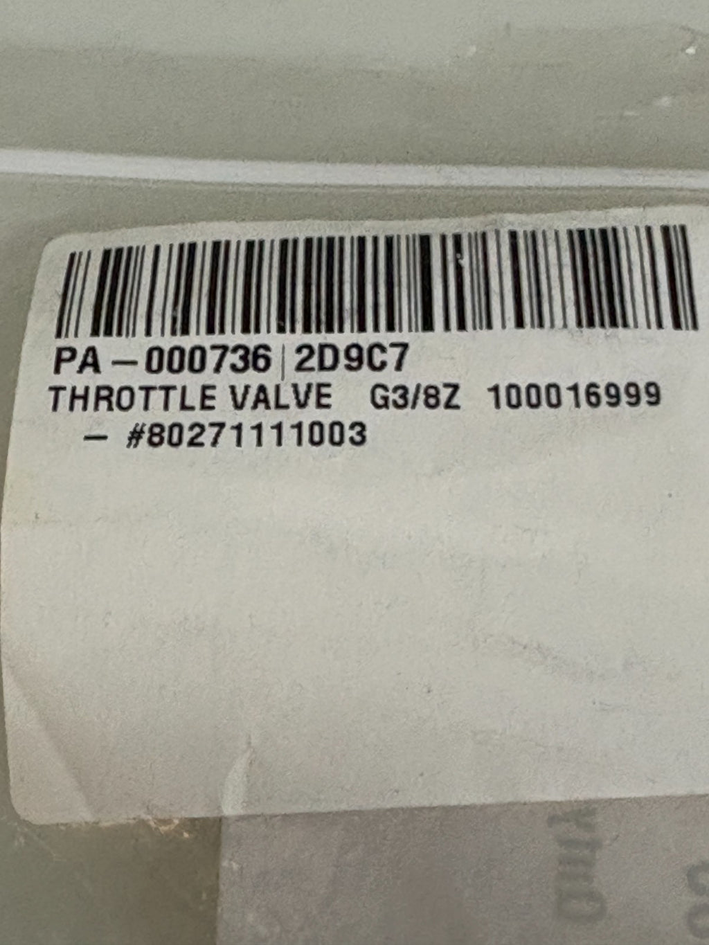 MULTIVAC THROTTLE VALVE G3/8Z 100016999