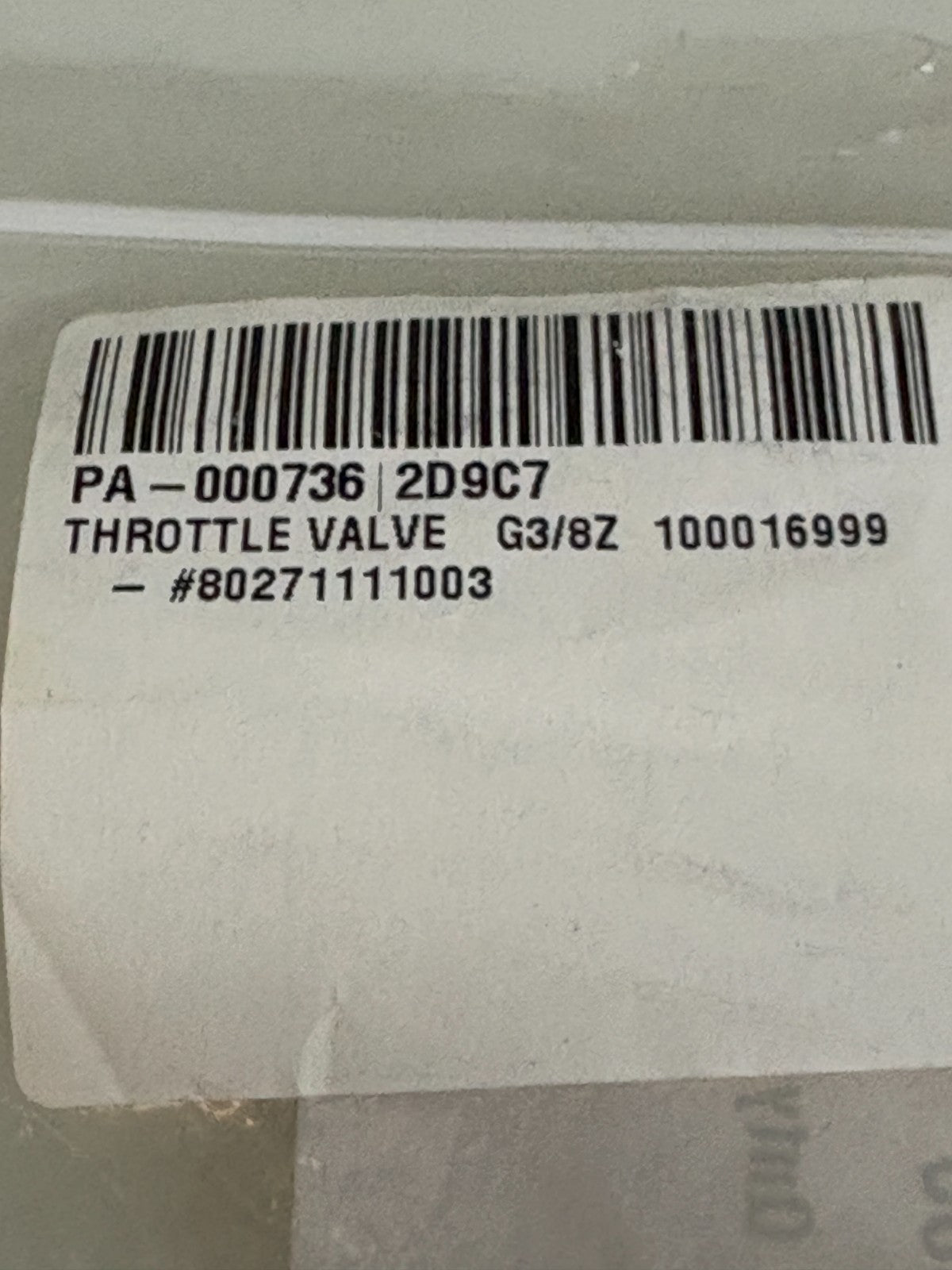 MULTIVAC THROTTLE VALVE G3/8Z 100016999