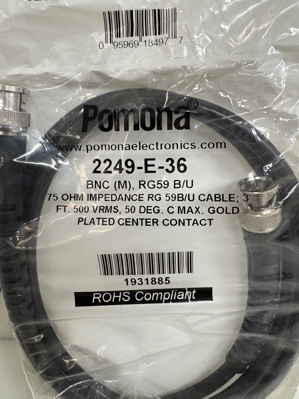 LOT OF 2 POMONA ELECTRONICS 59 B/4 CABLE 2249-E-36
