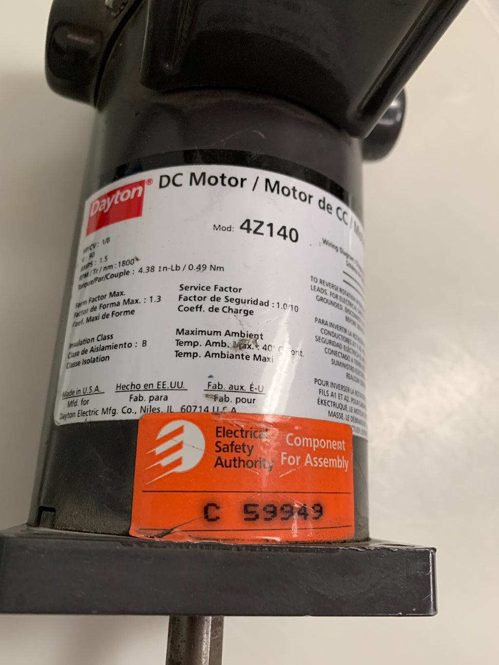 DAYTON DC MOTOR 4Z140 1/8HP W/DAYTON SPEED CONTROL BOX 4Z827D