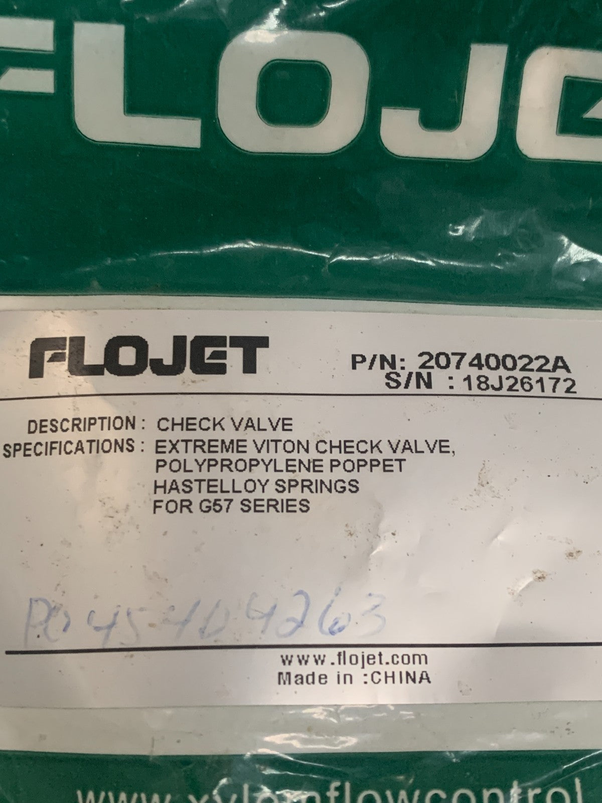FLOJET 207 40022A CHECK VALVE BAG OF 4 G57C POLY PRO