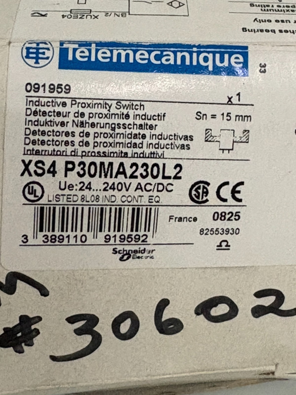 SCHNEIDER TELEMECANIQUE PROXIMITY INDUCTION SENSOR XS4P30MA230L2