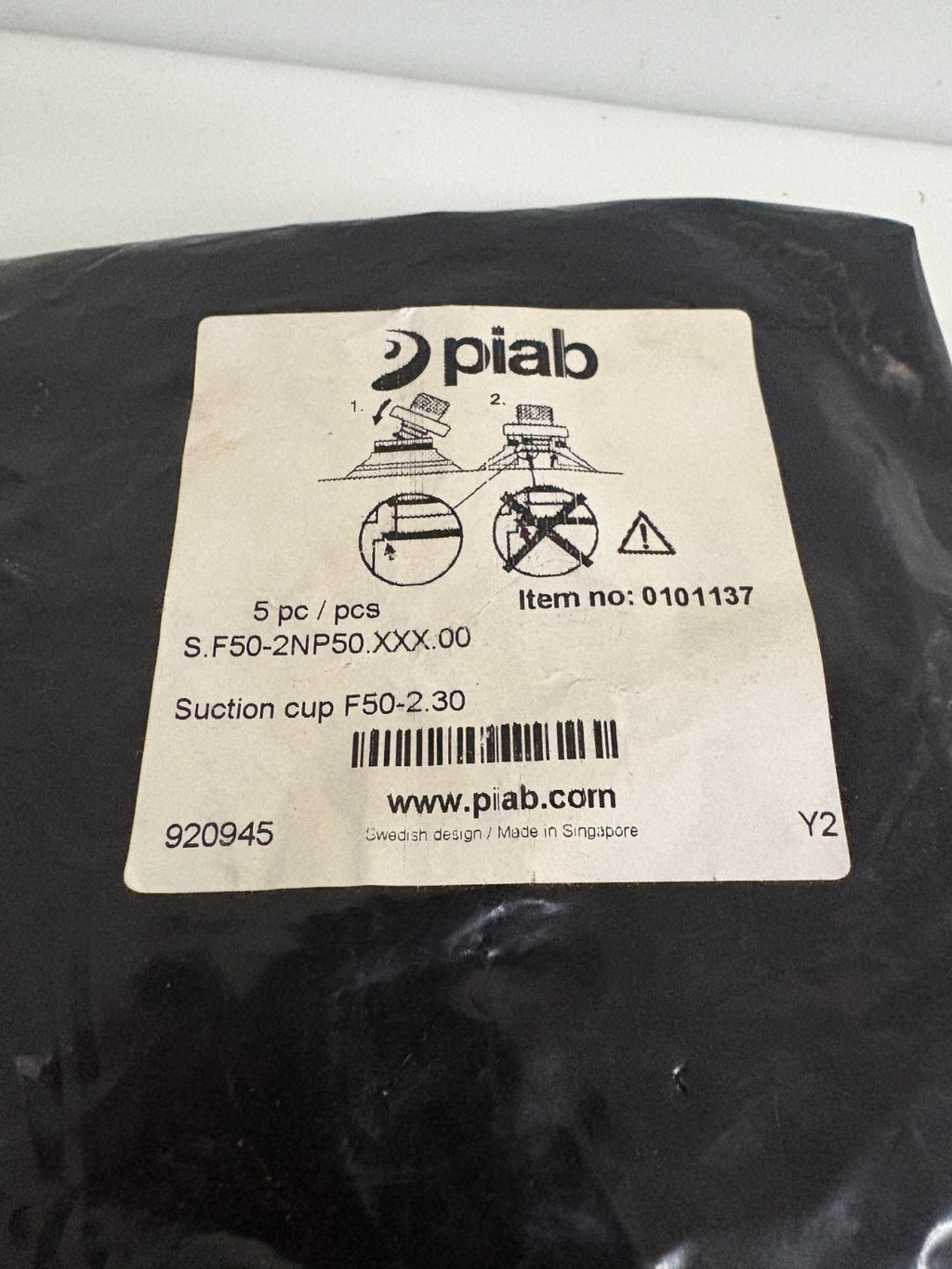 LOT OF 5 PIAB SUCTION CUP F50-2.30 #0101137