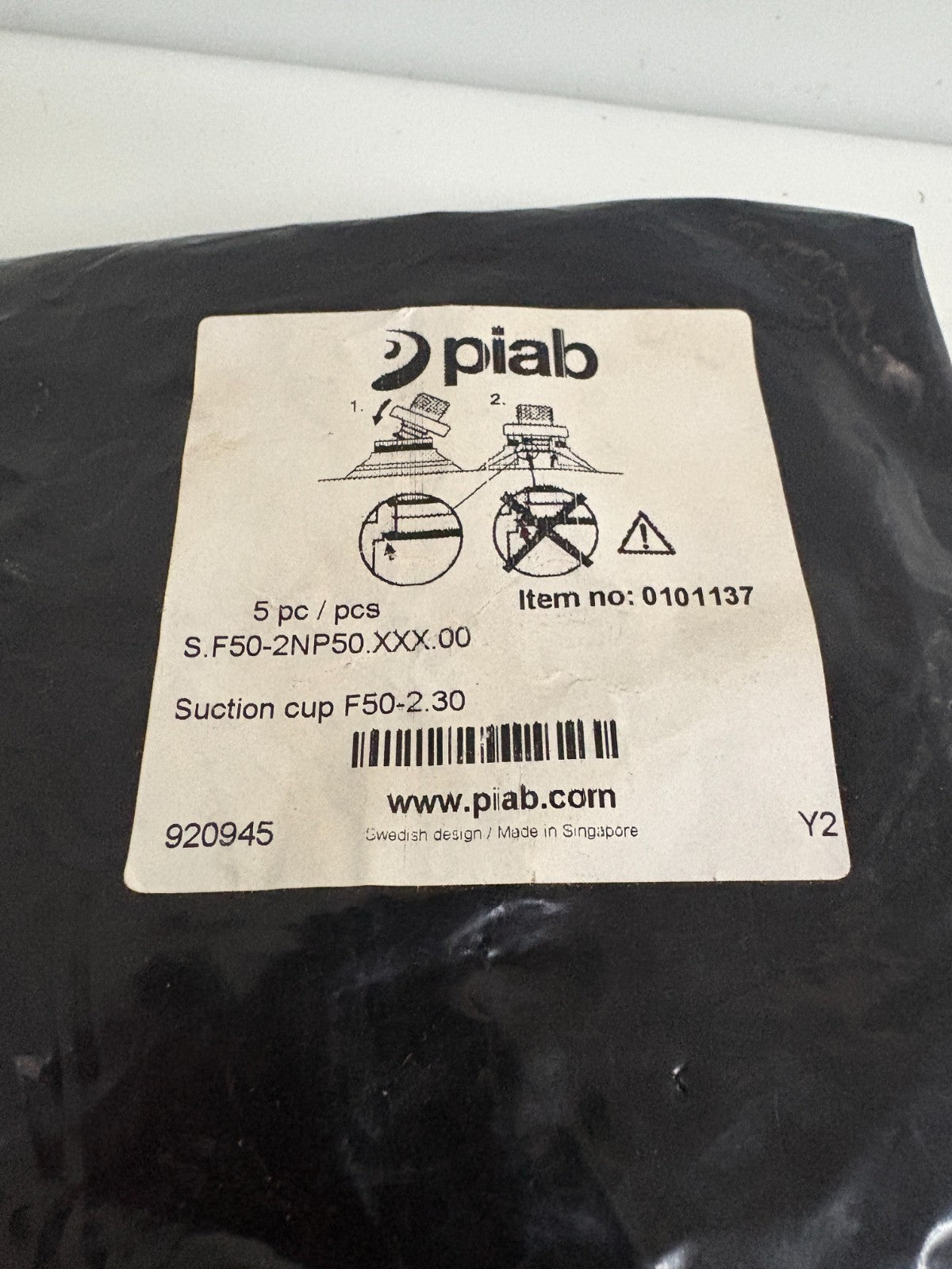 LOT OF 5 PIAB SUCTION CUP F50-2.30 #0101137