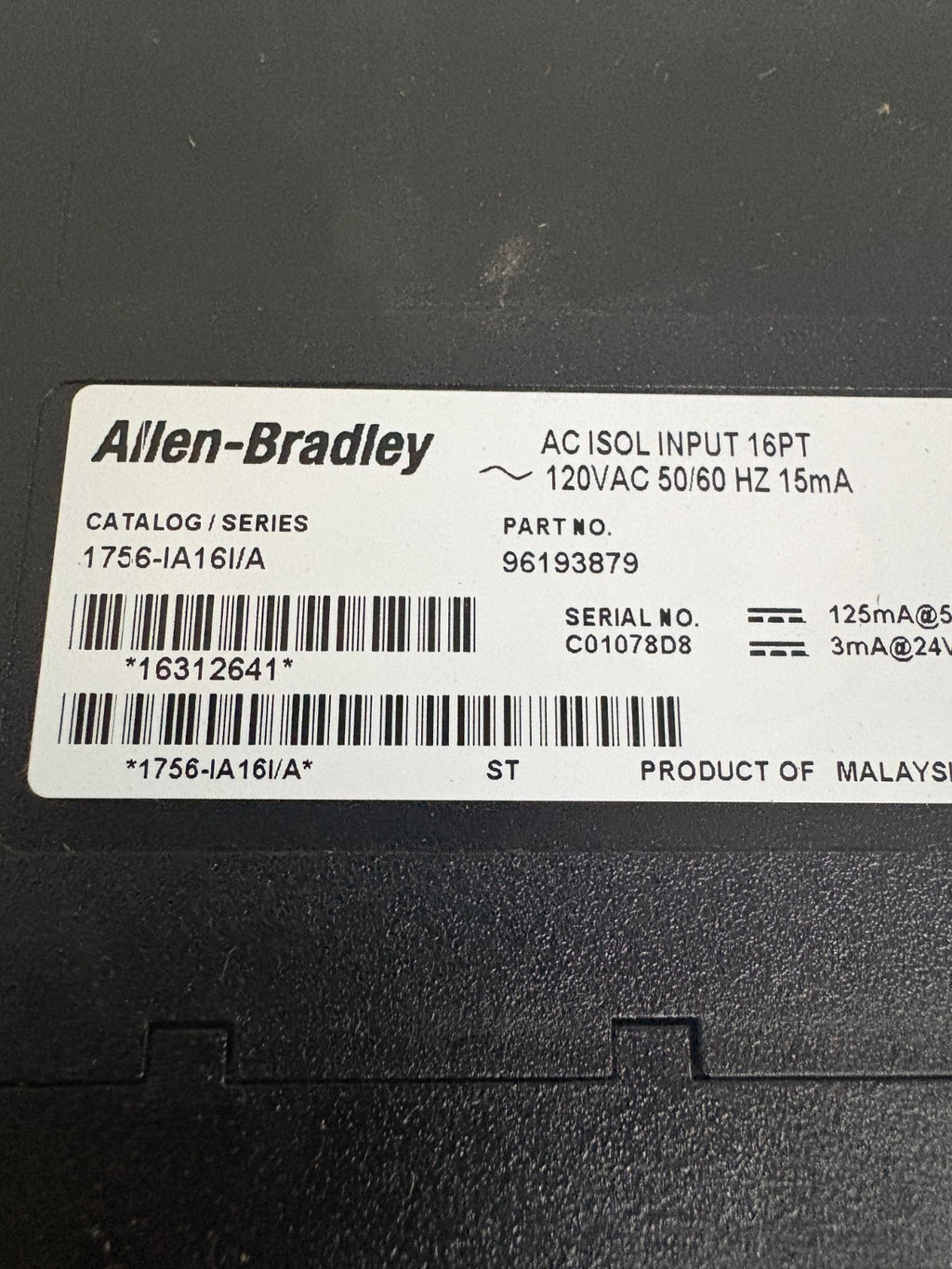 ALLEN BRADLEY CONTROL LOGIX INPUT MODULE 1756IA16I