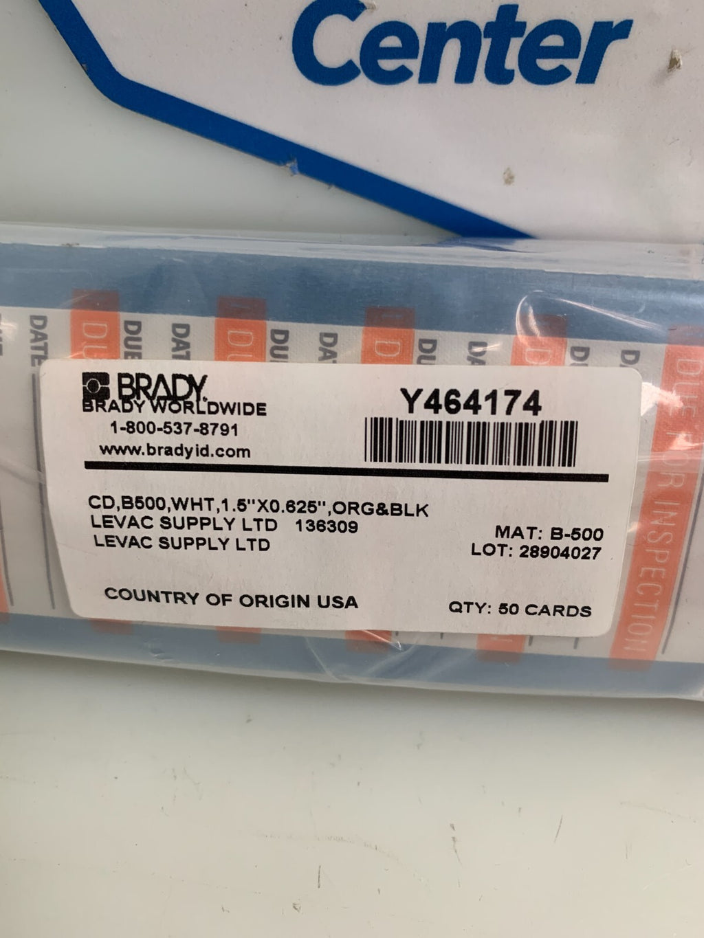 BRADY DUE FOR INSPECTION Y464174 B-500 50 CARDS PACK  8 AVAIL