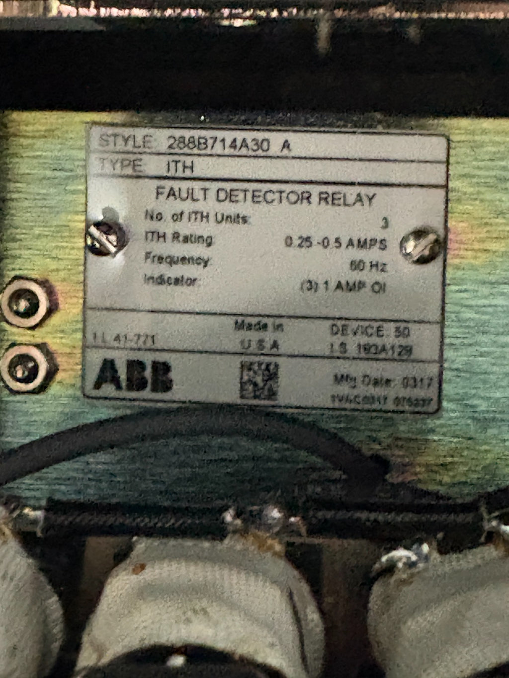 ABB FAULT DETECTOR RELAY ITH 288B714A30 A