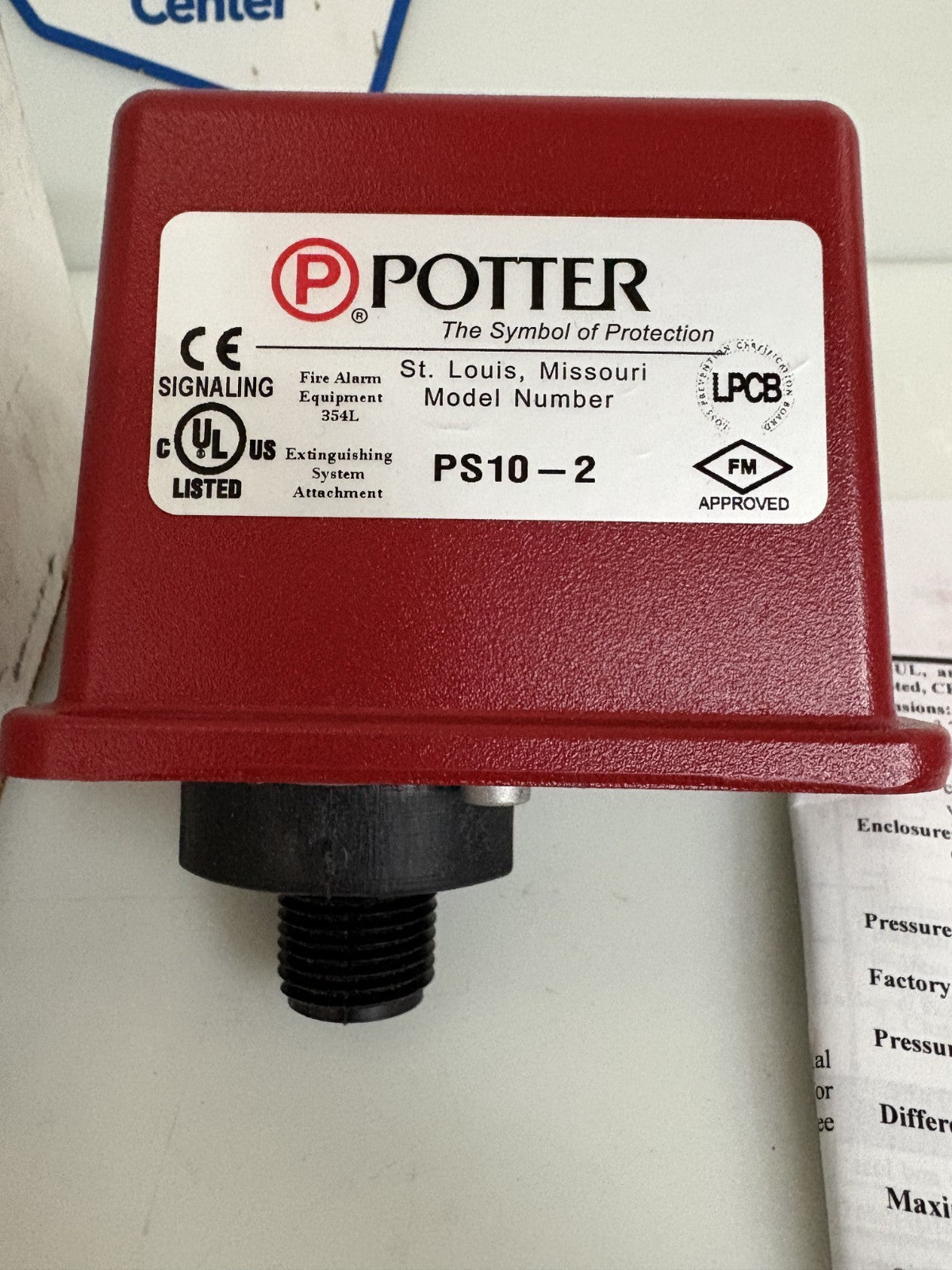 POTTER PRESSURE WATER FLOW SWITCH PS10-21