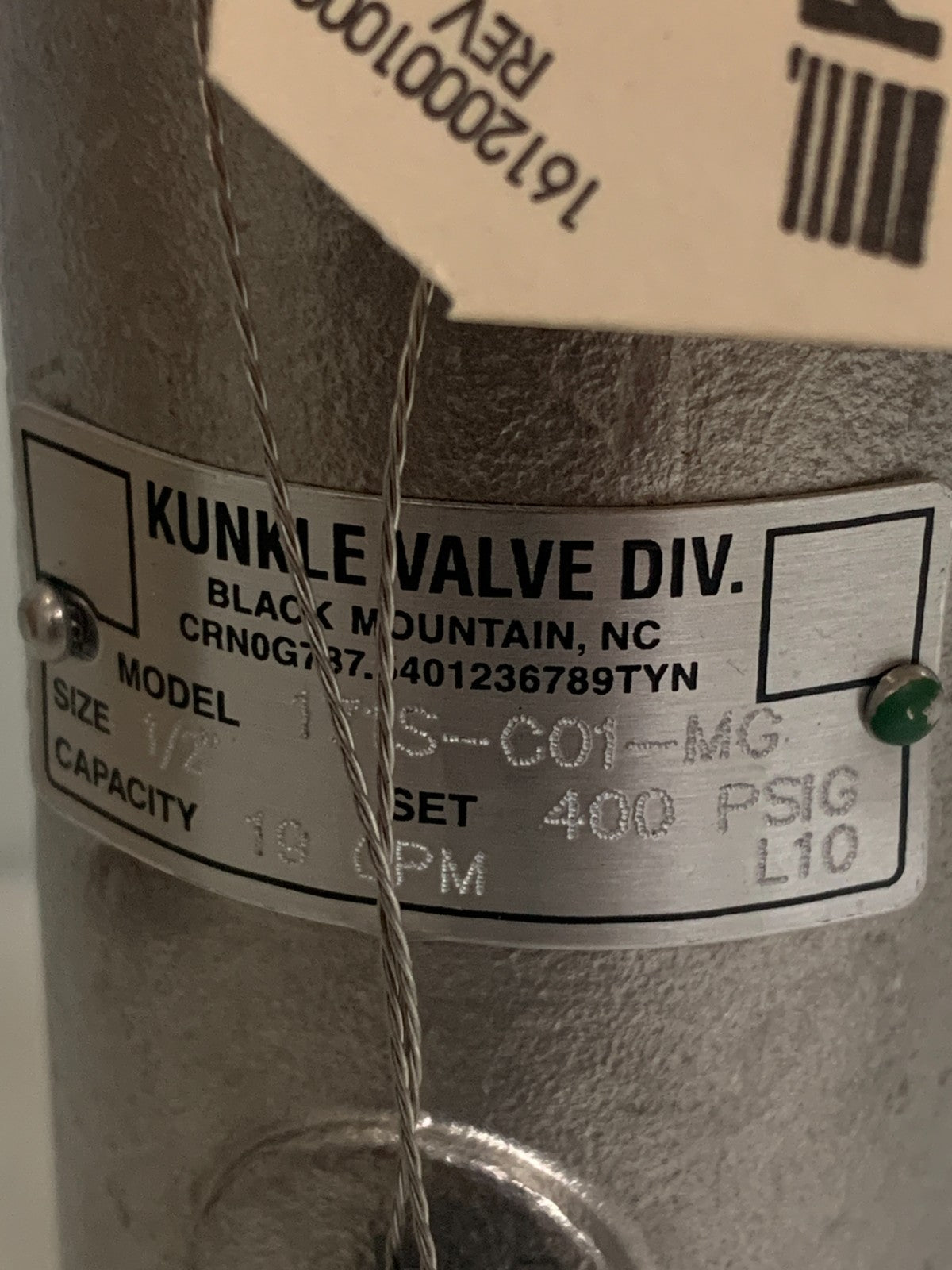KUNKLE PRESSURE RELIEF VALVE 125PSI 1/2 " 171S - CO1-MG-04002