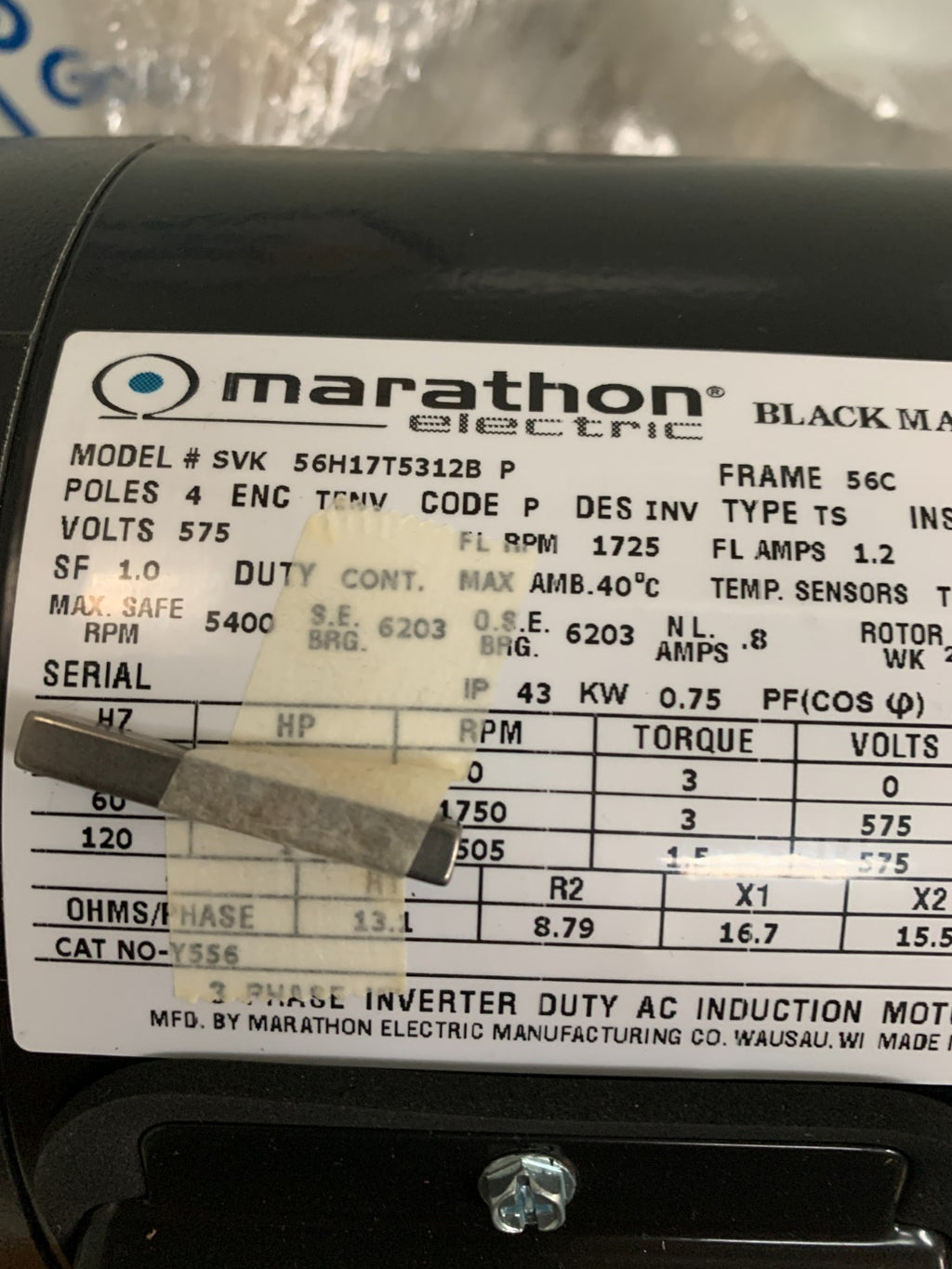 MARATHON BLACK MAX INDUCTION MOTOR SVK 56H17T5312B