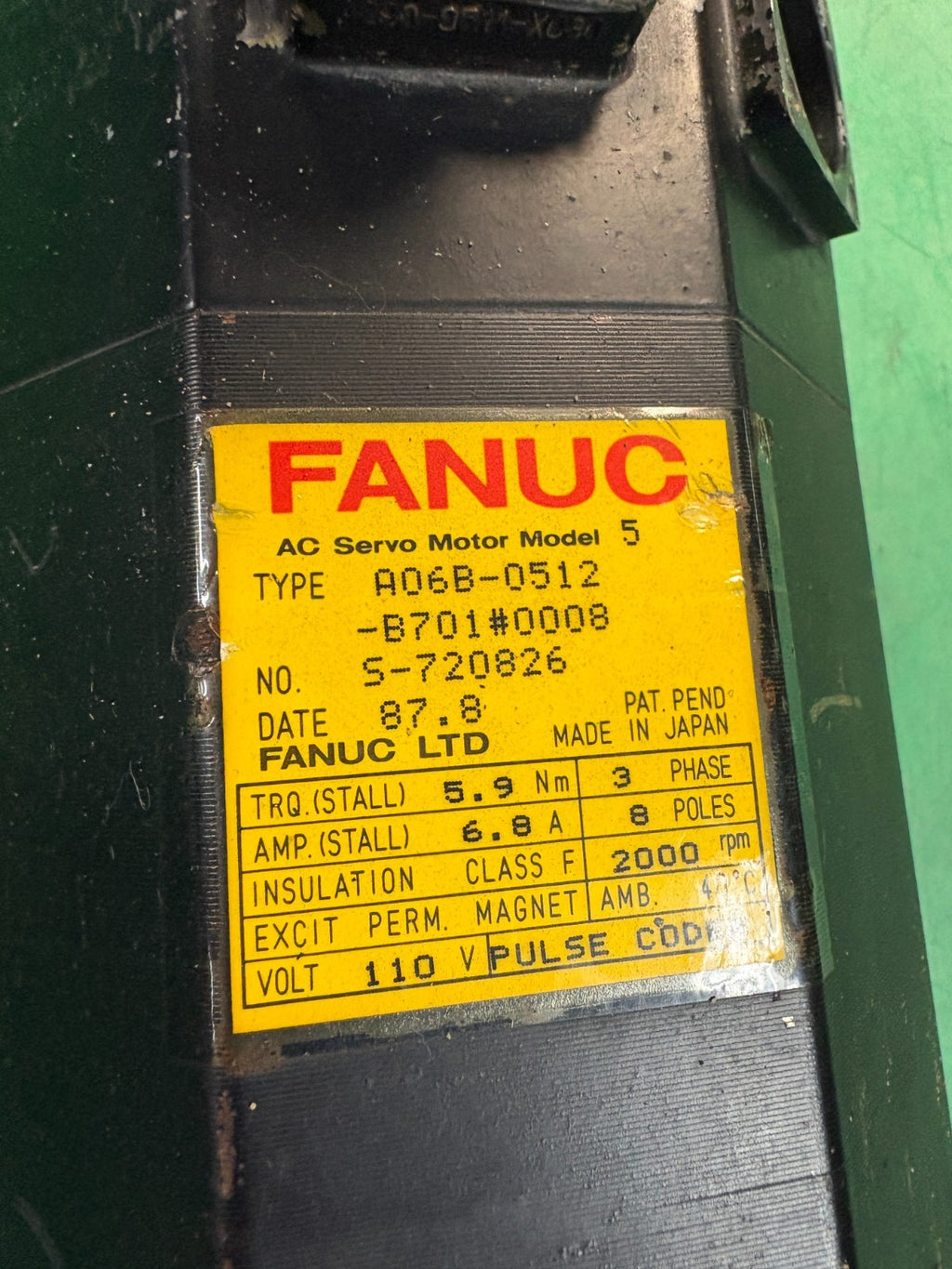 GE FANUC MODEL 5 AC SERVO MOTOR A06B-0512-B701 #0008