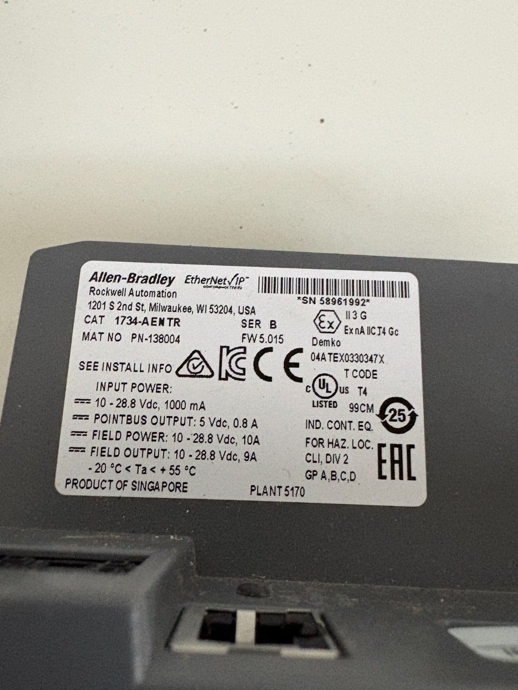 ALLEN BRADLEY POINT I/O 1734-AENTR SER B