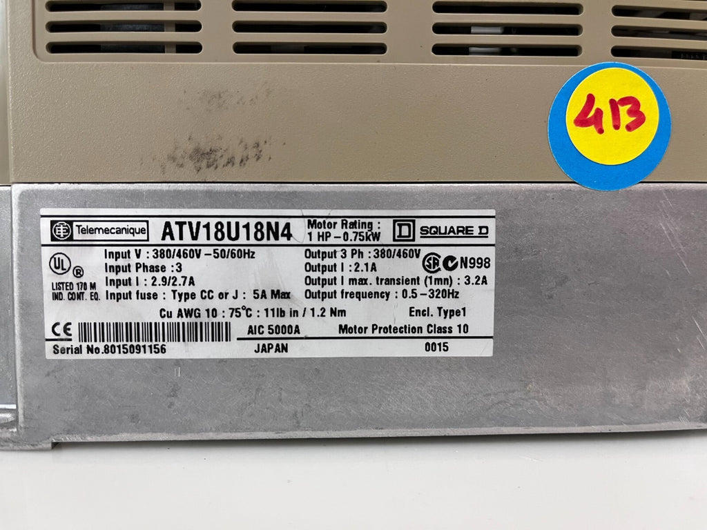 TELEMECANIQUE ATV18U18N4 ALTIVAR 18 0.75kW/1HP 380V/460V SPEED VARIATOR