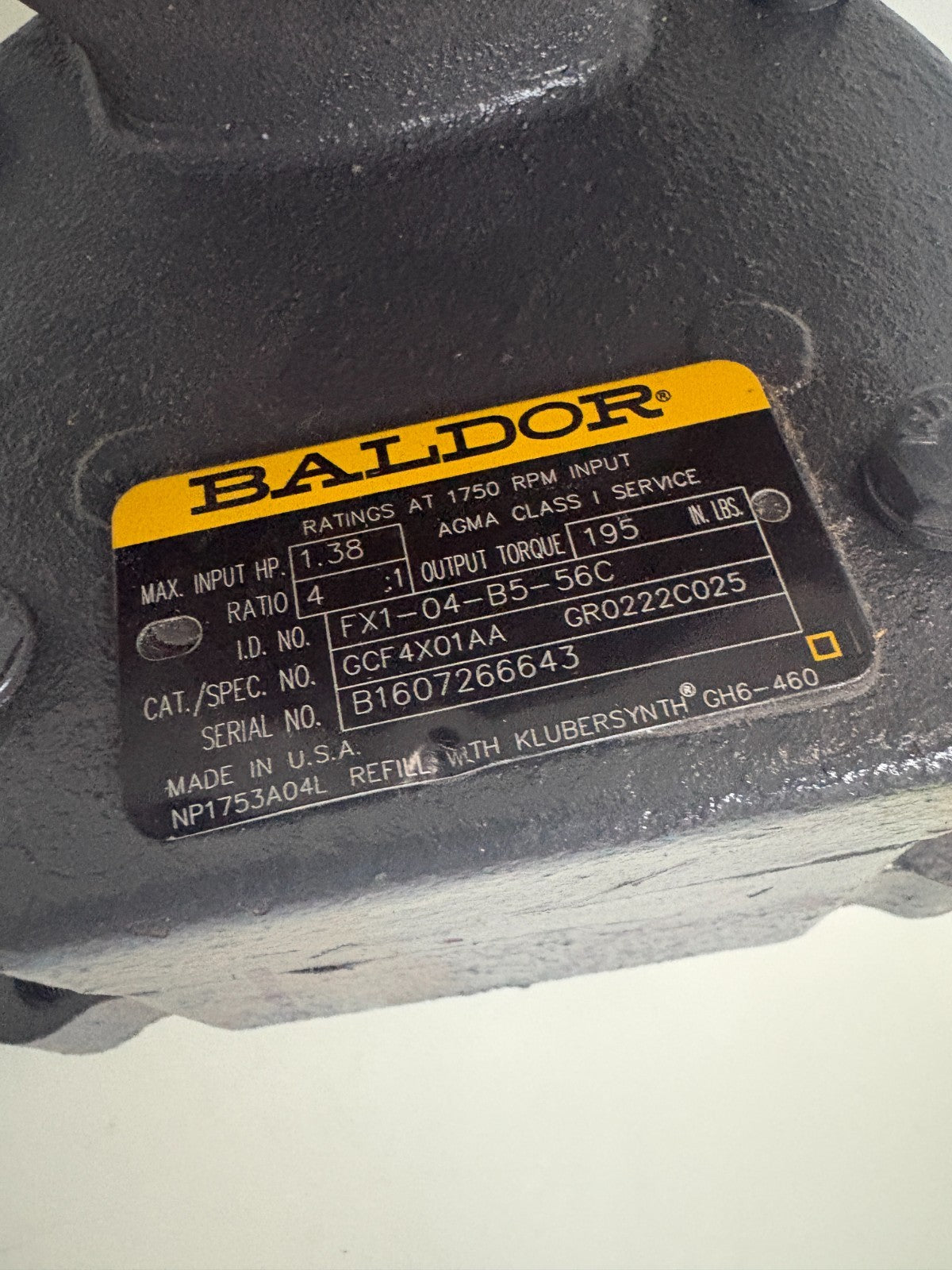 BALDOR 4:1 RATIO MULTIPLIER SPEED REDUCER GCF4X01AA2