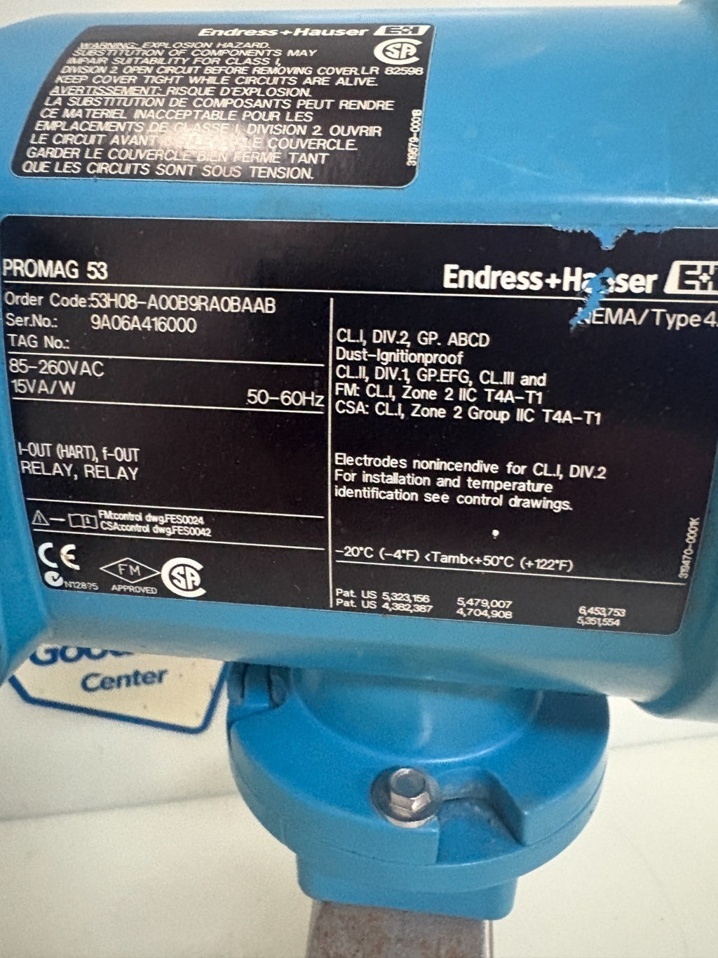 ENDRESS + HAUSER PROMAG 53 53H08-A00B9RA0BAAB W/PROMAG H3