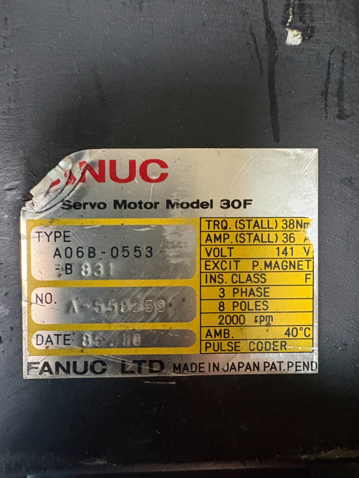 FANUC AC SERVO MOTOR MODEL 30F A06B-0553-B831