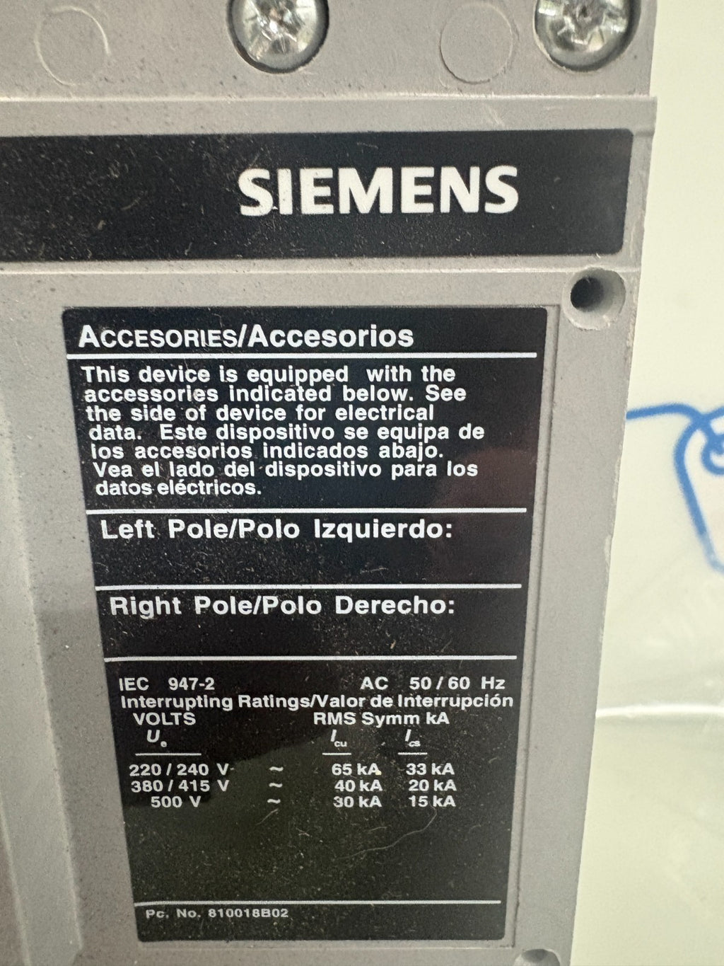 SIEMENS 400 AMP SENTRON CIRCUIT BREAKER JD63F400 1