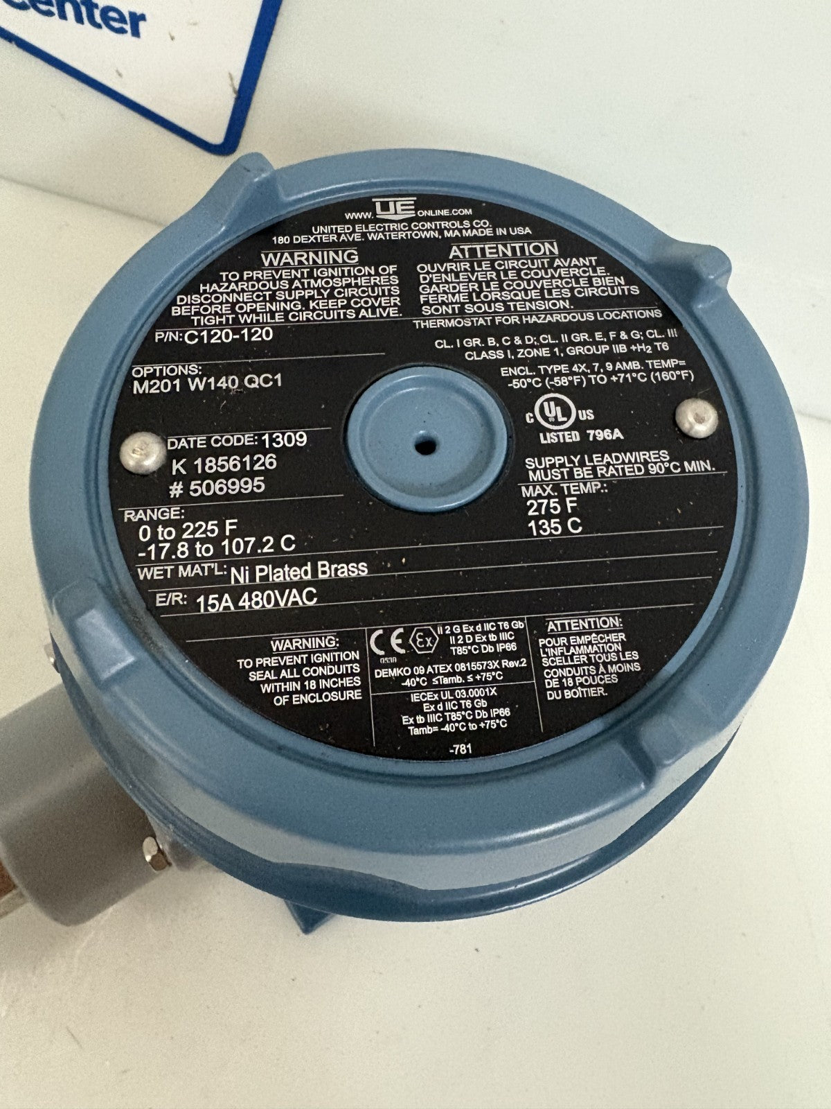 UNITED CONTROLS CO. TEMPERATURE SWITCH C120-1201