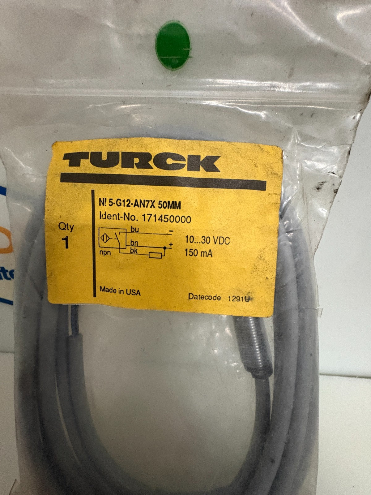 TURCK PROXIMITY SENSOR 1714500000 N 5-G12-AN7X 50MM 1
