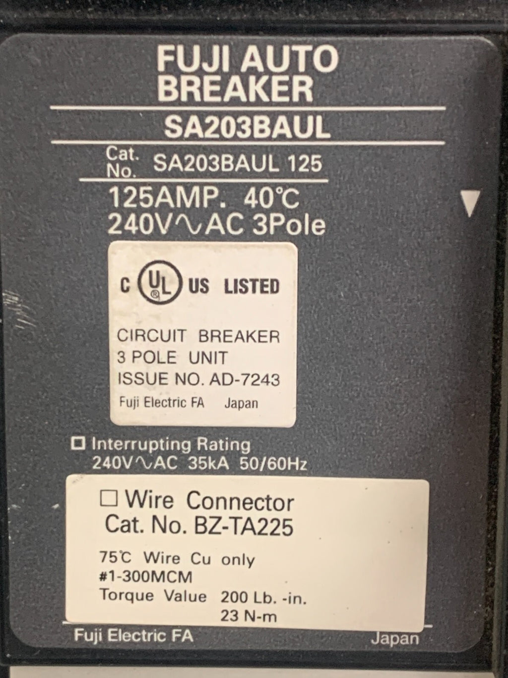 FUJI AUTO BREAKER 125 AMP SA203BAUL