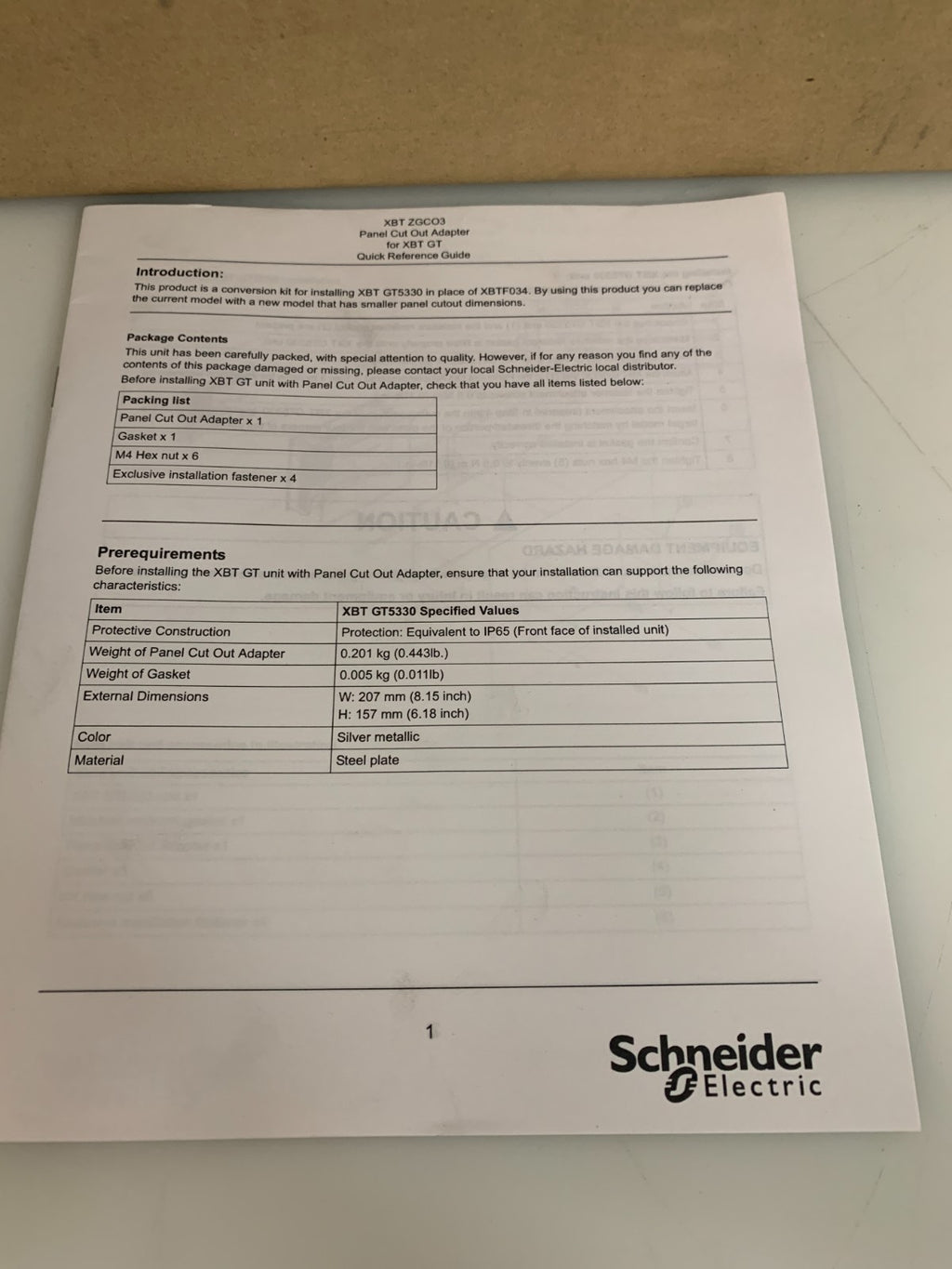 SCHNEIDER PANEL CUT OUT ADAP MAGELIS XBTZGC03