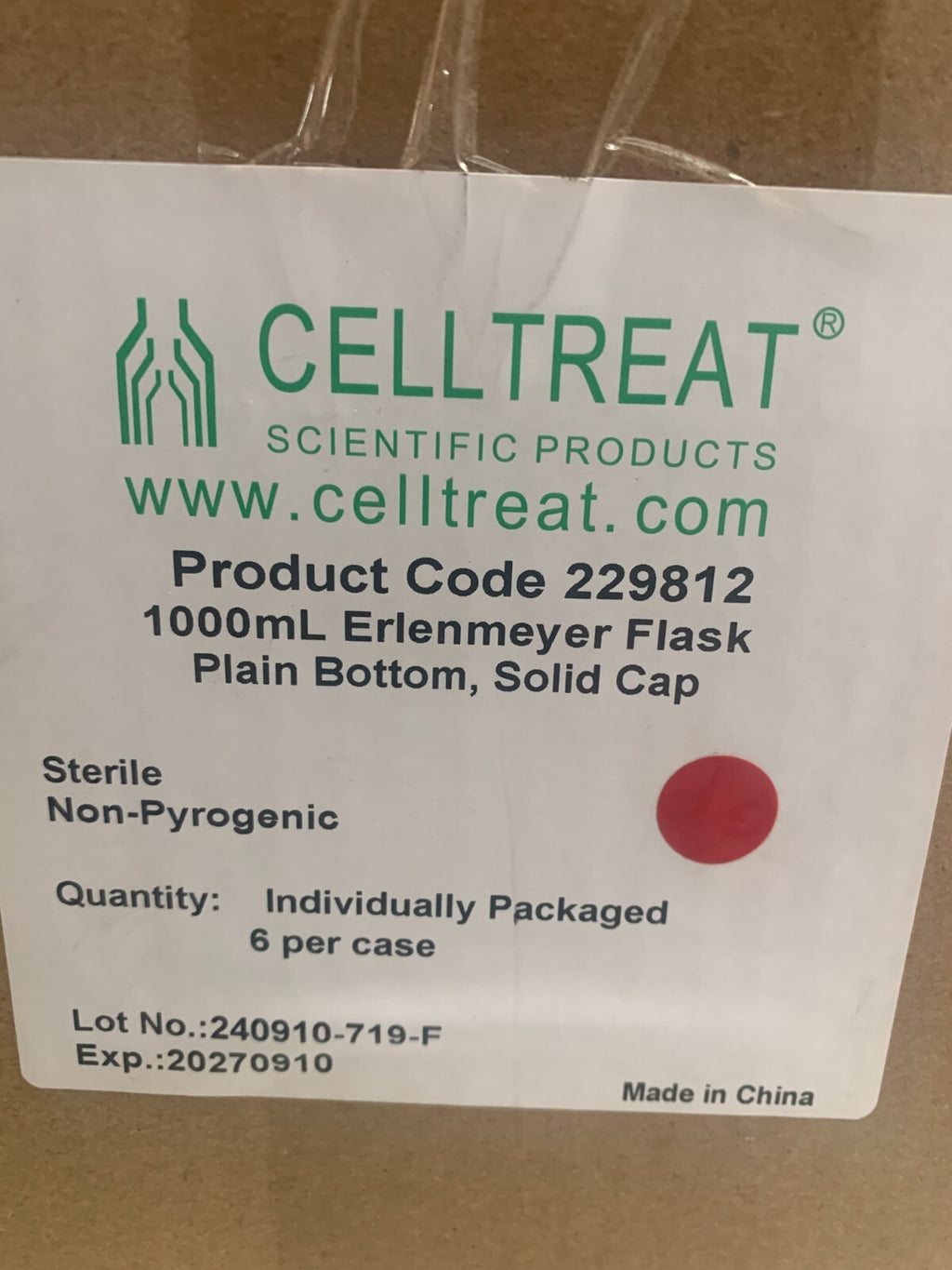 CELLTREAT 1000ML SOLID CAP CAP FLASK 6/CASE #229812