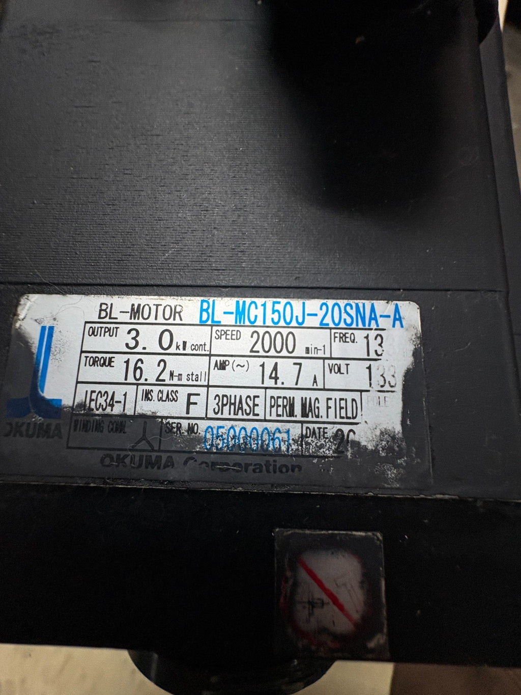 OKUMA SERVO MOTOR BL-MOTOR BL-MC150J-20SNA-A