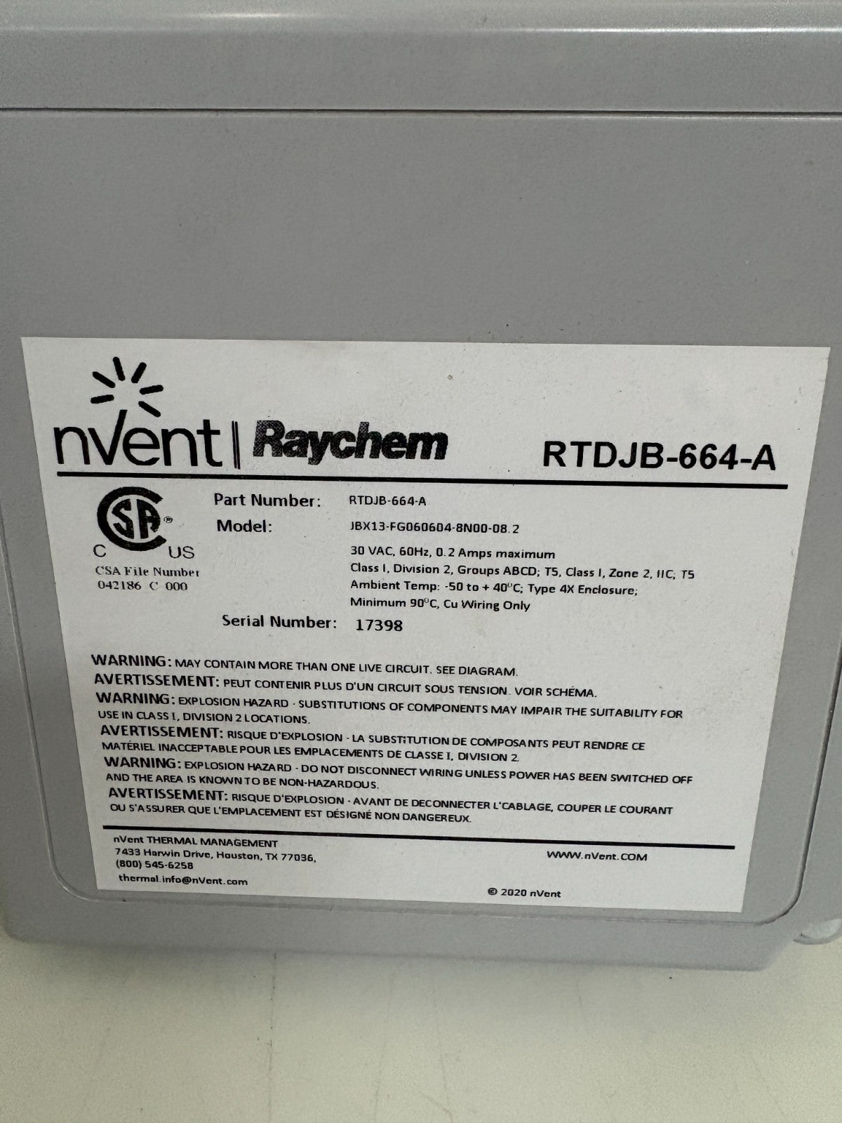NVENT JUNCTION BOX RTDJB-664-A 1