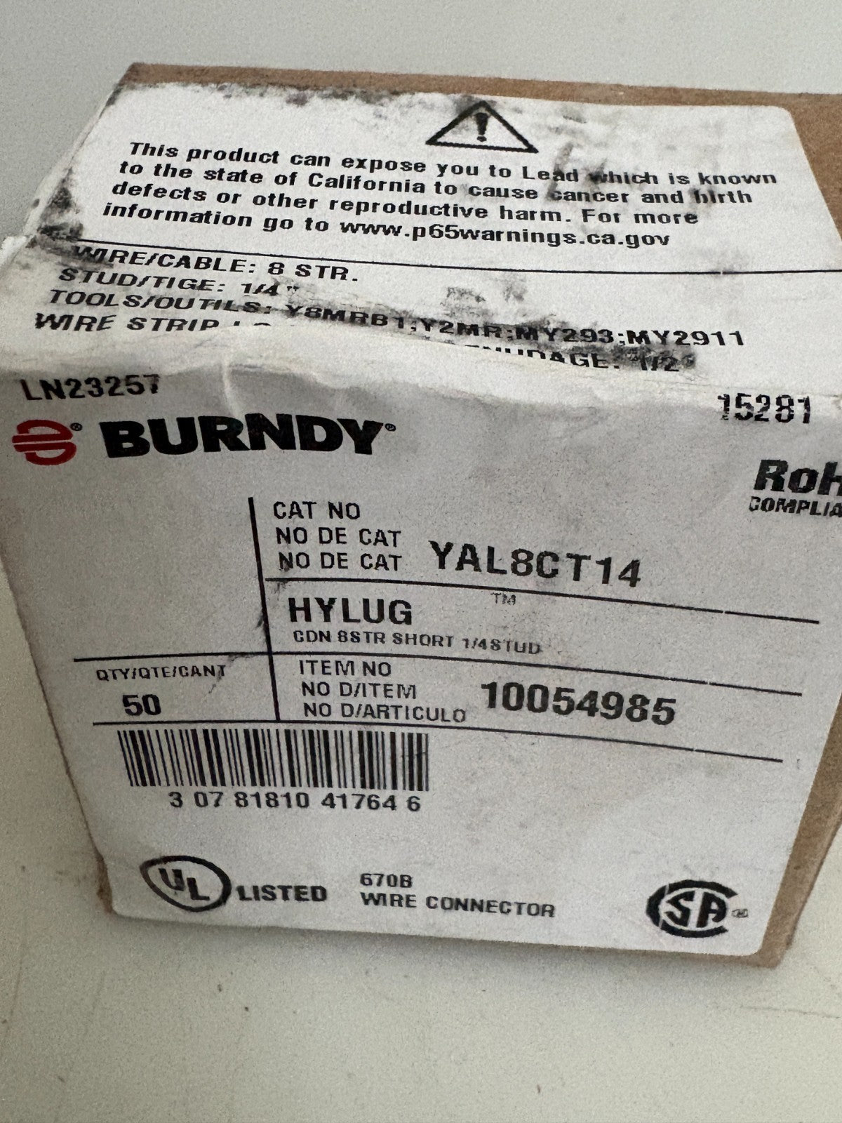 LOT OF 2 BURNDY HYLUG COMPRESSION LUG YAL8CT142