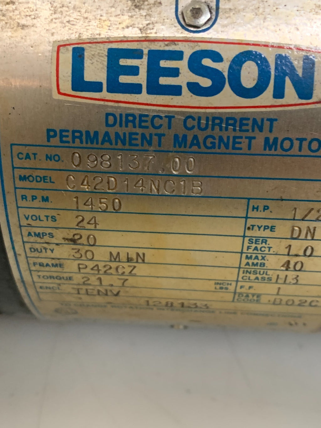 LEESON DIRECT CURRENT PERMANENT MAGNET MOTOR C42D14NC1B